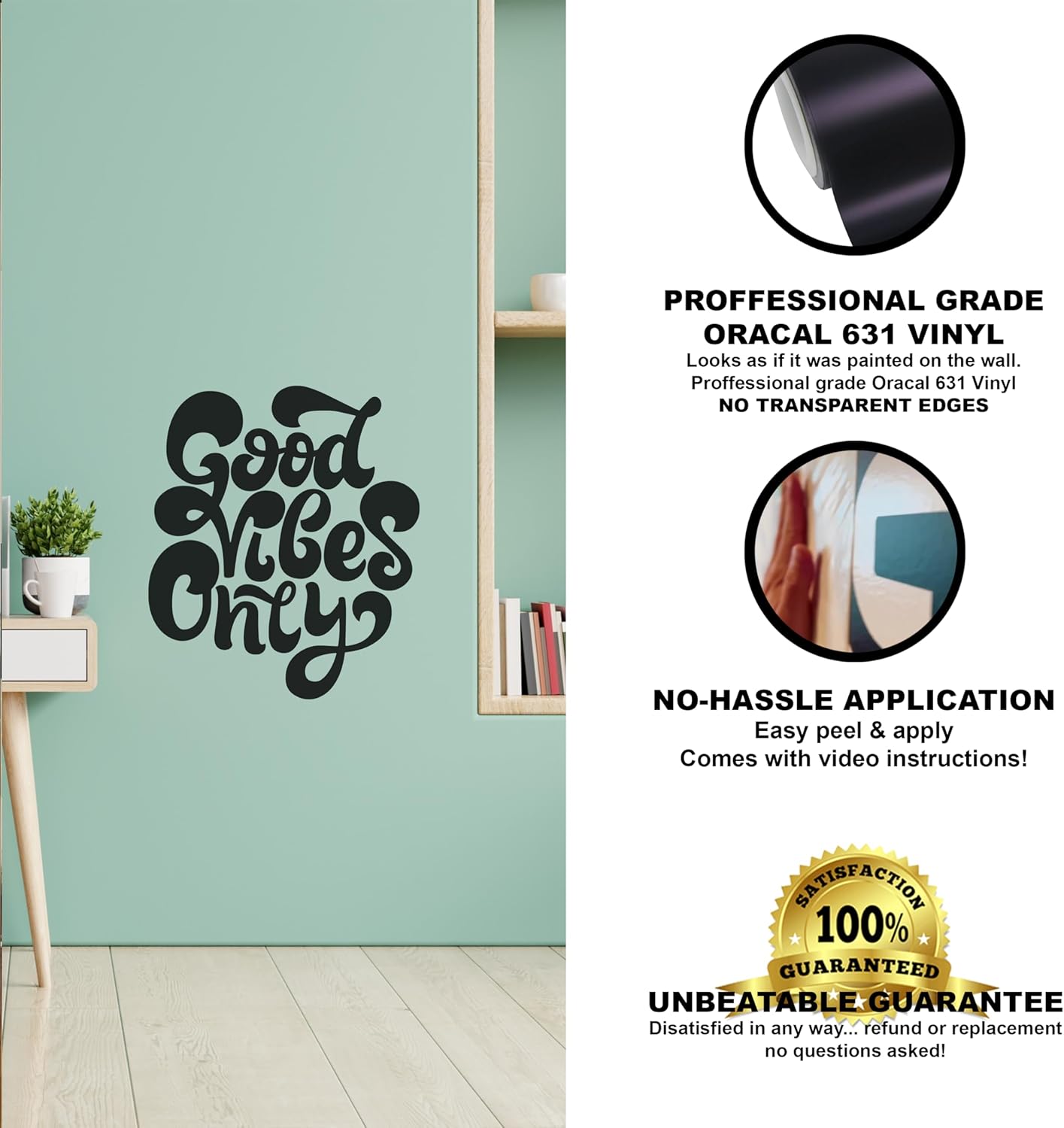 Inspirational Wall Decals for Bedroom Motivational Decal Quote Positive Kids Word Sayings Sticker Home Office Sign Classroom Decor Art Removable Vinyl Decorations (Good Vibes 5 (10x12))