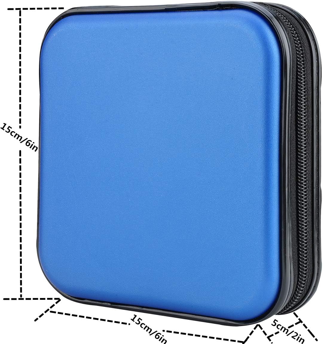 CD Wallet, 32 Capacity Heavy Duty, Car DVD Case Holder, Portable Storage Disk, Hard Shell Case (Blue)