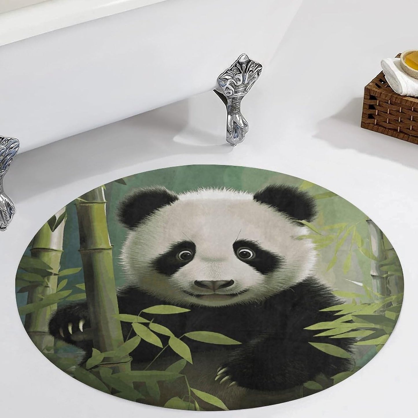Curious Baby Panda Circle Rug Retro Luxury Coral Velvet Floor Mat Non Slip Soft Indoor Floor Carpet Comfy Thickened Area Rugs Modern Aesthetic Minimalist Carpets for Home Decor