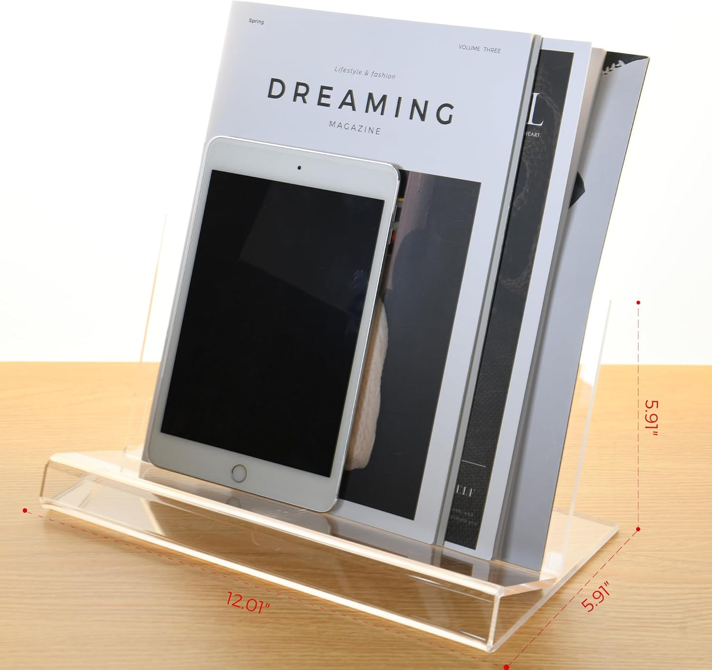 Acrylic Display Easel with 2.5'' Ledge, Book Stand, Book Display Holder, Clear Acrylic Display Easel Transparent Display Stand Holder Tablet Holder for Album, Magazine, Picture, Artworks