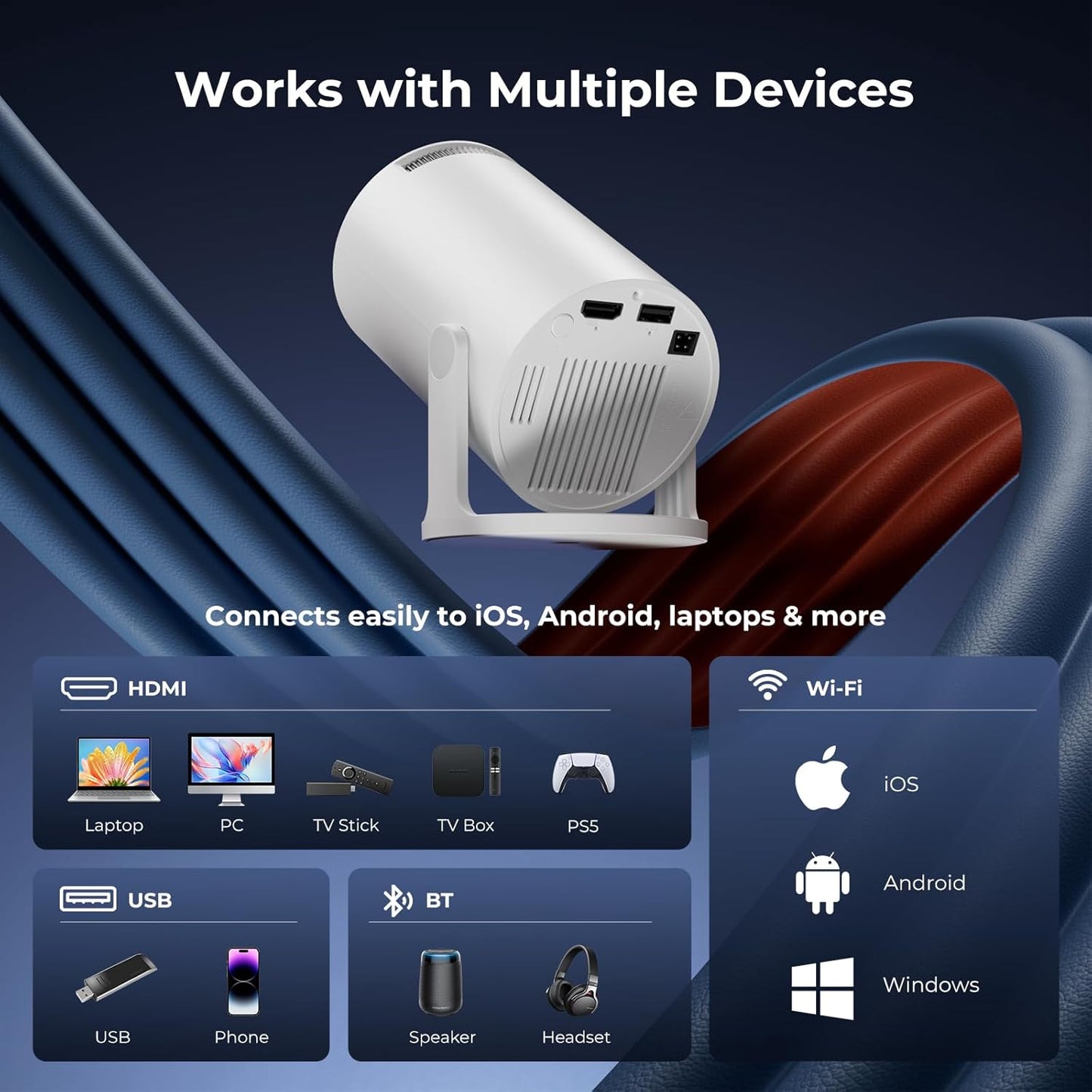 [Built-in Apps] CLOKOWE Mini Projector with WiFi and Bluetooth, 2026 Upgraded 1080P Smart Portable Projector with 180° Rotation, Auto Keystone, Compatible with iPhone/Android/Laptop/TV Stick/HDMI/USB