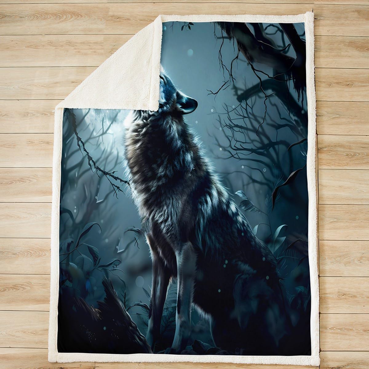 Feelyou Kids Boys Girls Wolf Sherpa Blanket Wolves Howling Fleece Throw Blanket for Lonely woles Plush Blanket Animal Wolves Fuzzy Cozy Soft Blanket Throw 50"x60"