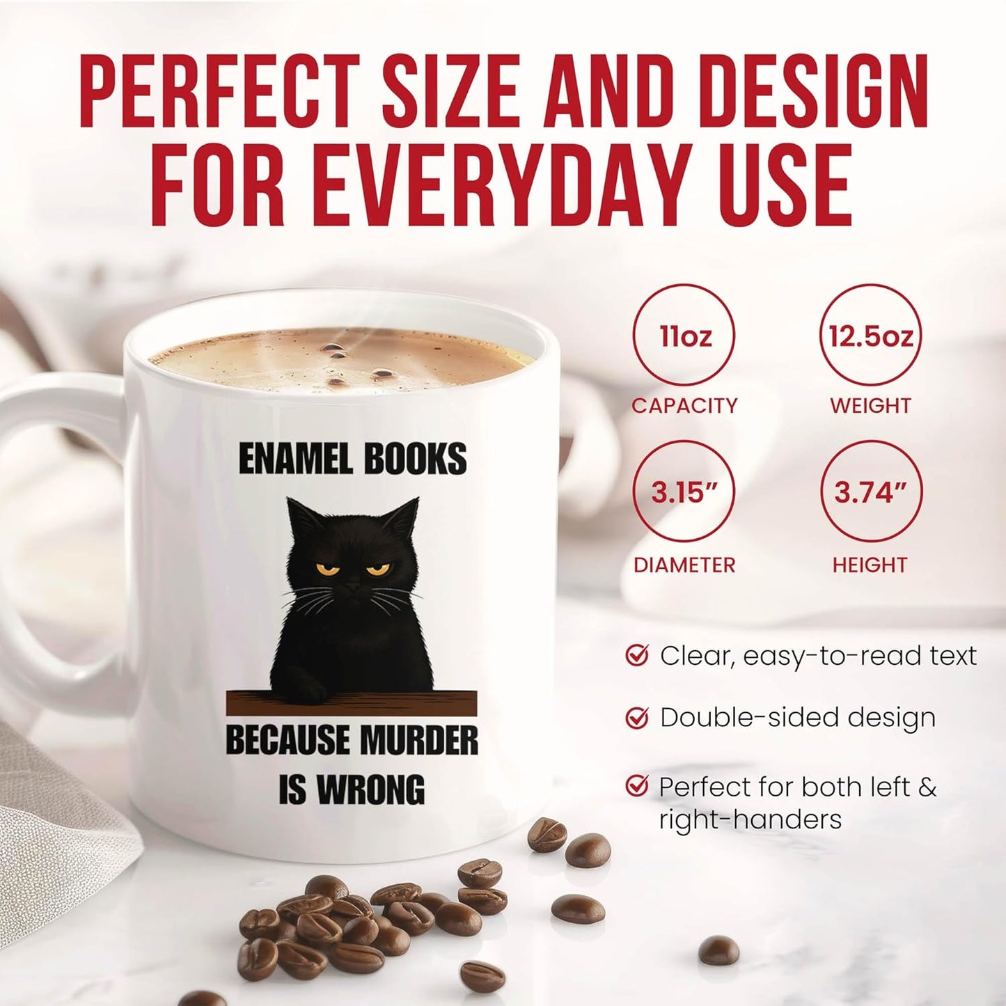 Enamel Books Because Murder Is Wrong Mug - Bookworm Coffee Cup - Literature Lover Funny Gift From - Reading Enthusiast Tea Mugs - Quirky Cups - 11 Oz Ceramic Gifts For Hobby Enthusiasts, Birthday