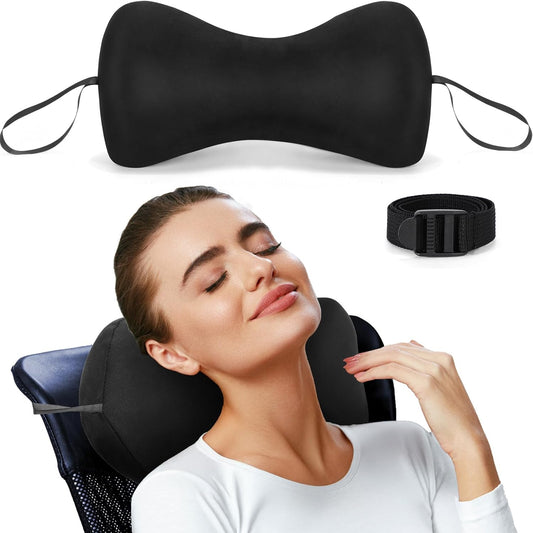 Chunful 1pcs Dog Bone Shaped Chiropractic Neck and Back Pillow for Cervical Support with Adjustable 37 Inches Strap Sofa Lounge Chair Pillow for Travel Home Use, 15 x 7 x 5 Inches (Black)