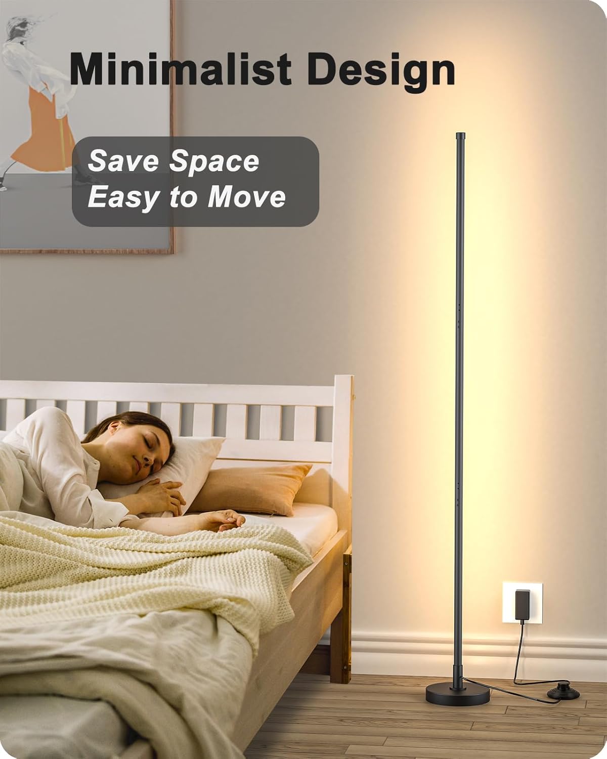 Corner Lamp, Minimalist LED Lamp with Remote Control, Dimmable Corner Light, Corner Floor Lamp Perfect for Living Room, Bedroom, Home Office, 7 Color Temperature 3000K-6000K (Black, 1 Pack)