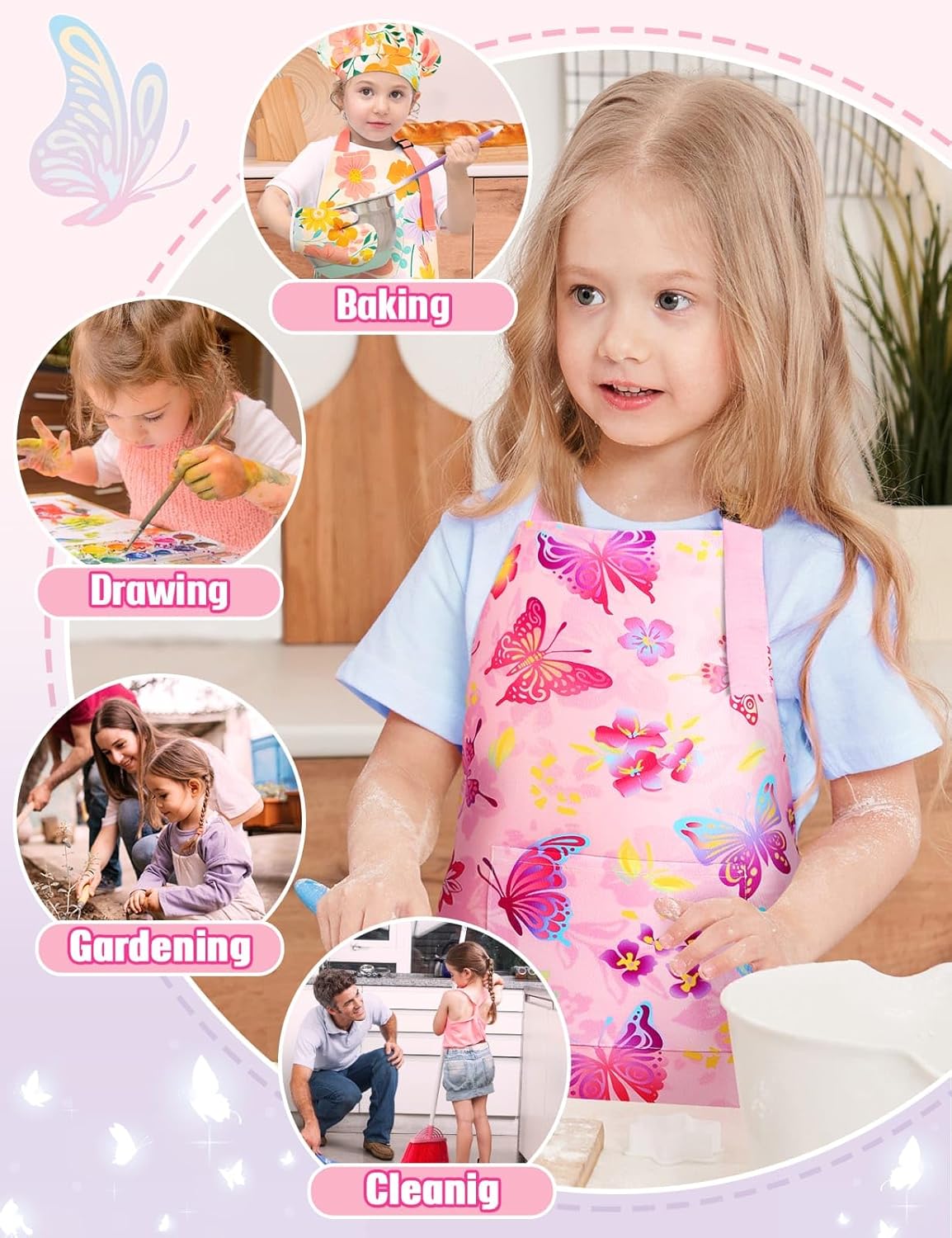 WERNNSAI Kids Art Aprons for Cooking, Painting Apron Art Smock for Girls Boys