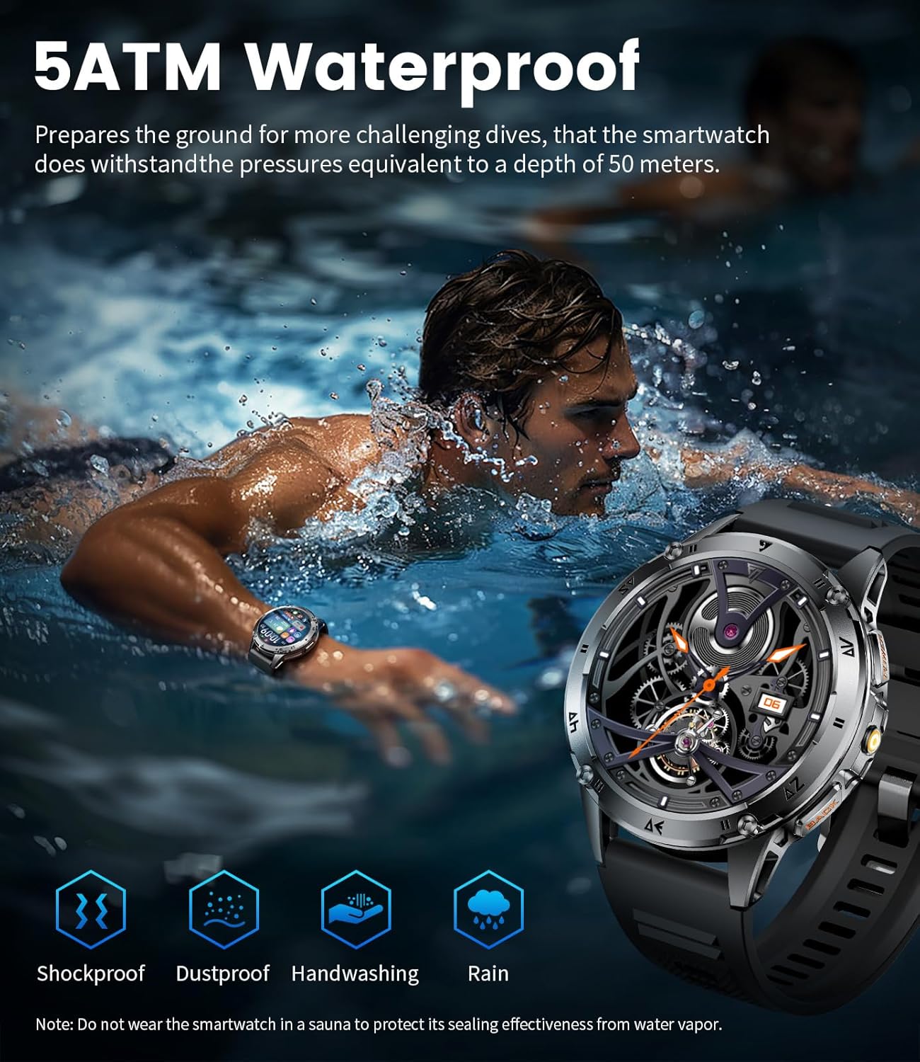 LIGE Military Smart Watch for Men iPhone Android 1.43" HD Amoled Rugged 120+ Sport Modes IP68 Waterproof Answer/Make Call Fitness Running Heart Rate Blood Pressure Health Mens Smartwatch EF6-A