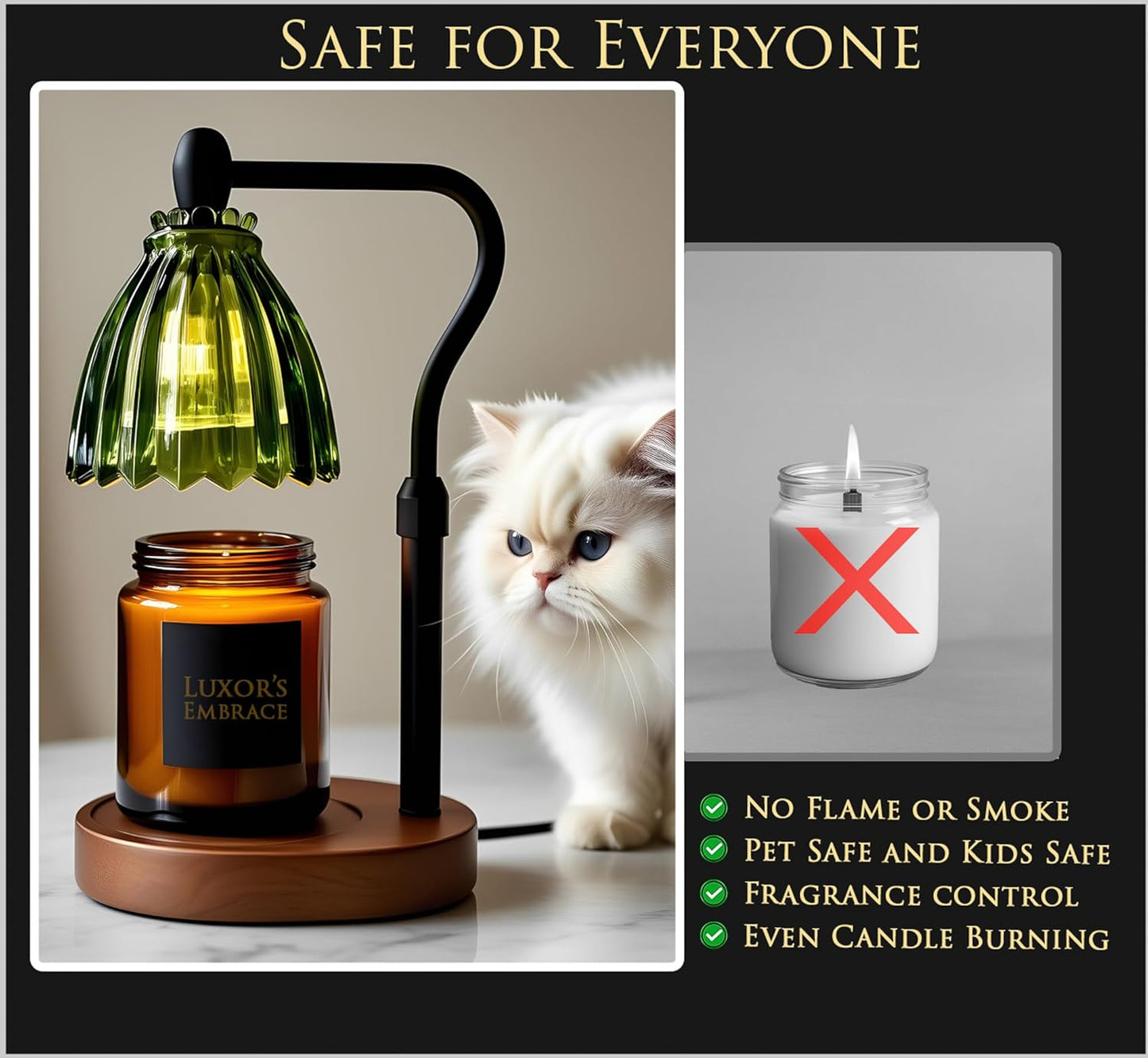 Green Candle Warmer Lamp with Timer - Wax Melt Warmer, Dimmable Electric Candle Lamp, Dark Academia Cottagecore Boho Decor, Adjustable Height, Genuine Wood Base, 2 Bulbs Included, Gift for Her