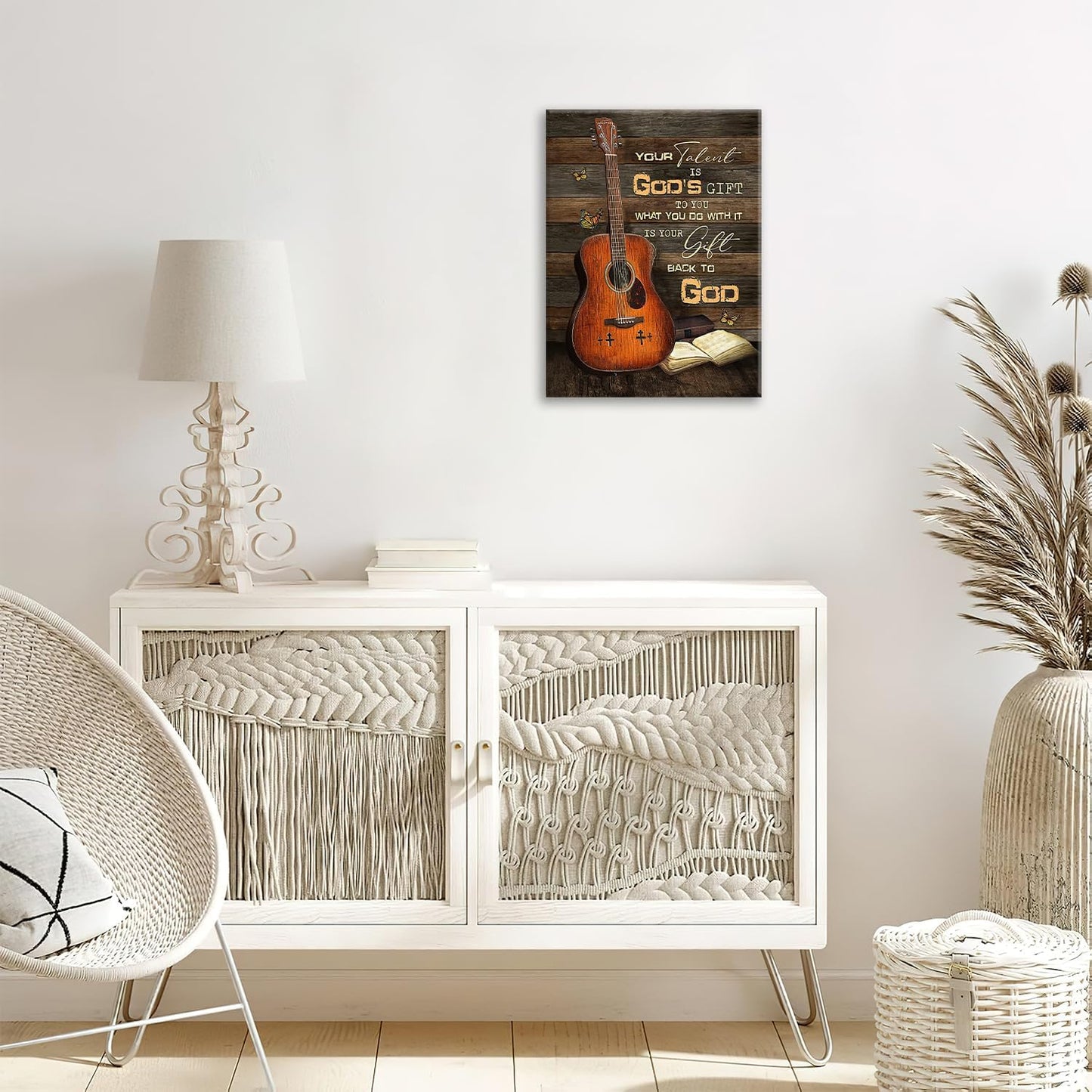 Guitar Canvas Wall Art Vintage Musical Christian Pictures for Kitchen Bedroom Bathroom Office Retro Guitar Music Print Religious Painting Farmhouse Modern Artwork Framed Wall Decor 16" x 12"