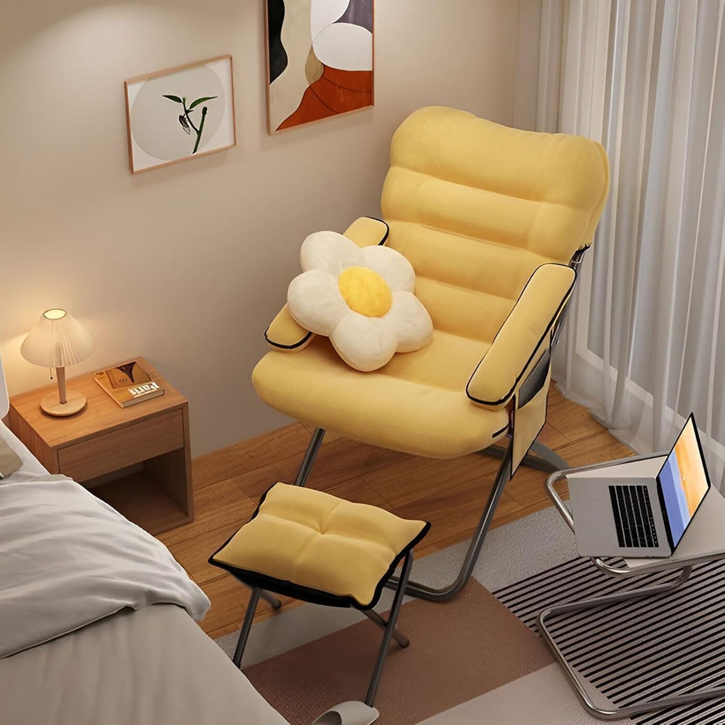 AIZYR Lazy Chair with Ottoman, Folding Lounge Reclining Sofa Chair Sofa Chair Set Reading Chair for Bedroom, Living Room, Dorm Room, Office,Grey