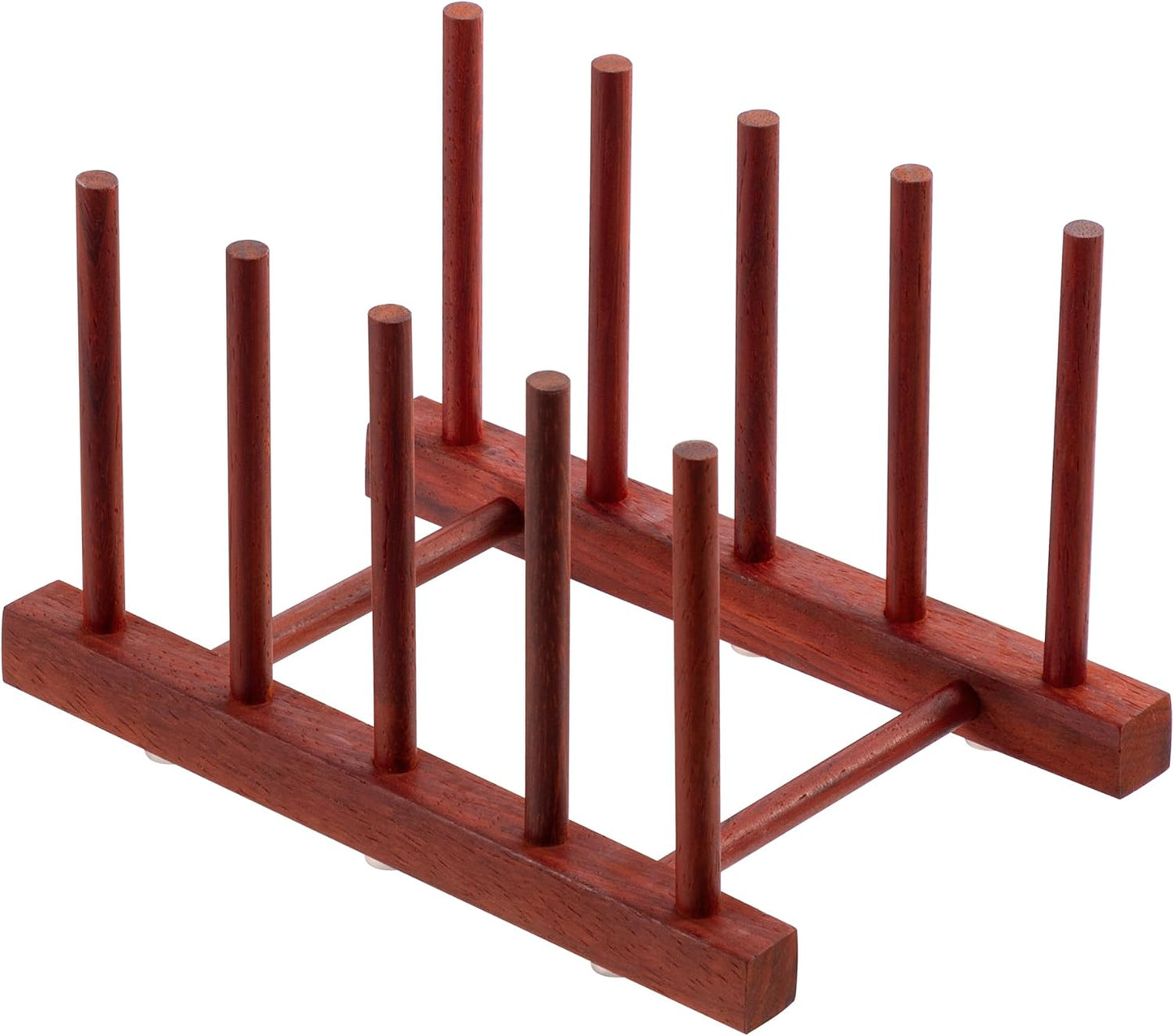 HBlife Padauk Wooden Dish Drying Rack - Home and Kitchen Organizer for Cups, Bowls, Pots, Lids, Cutting Boards & Plates Space-Saving for Cabinets Counters (4 Slots)