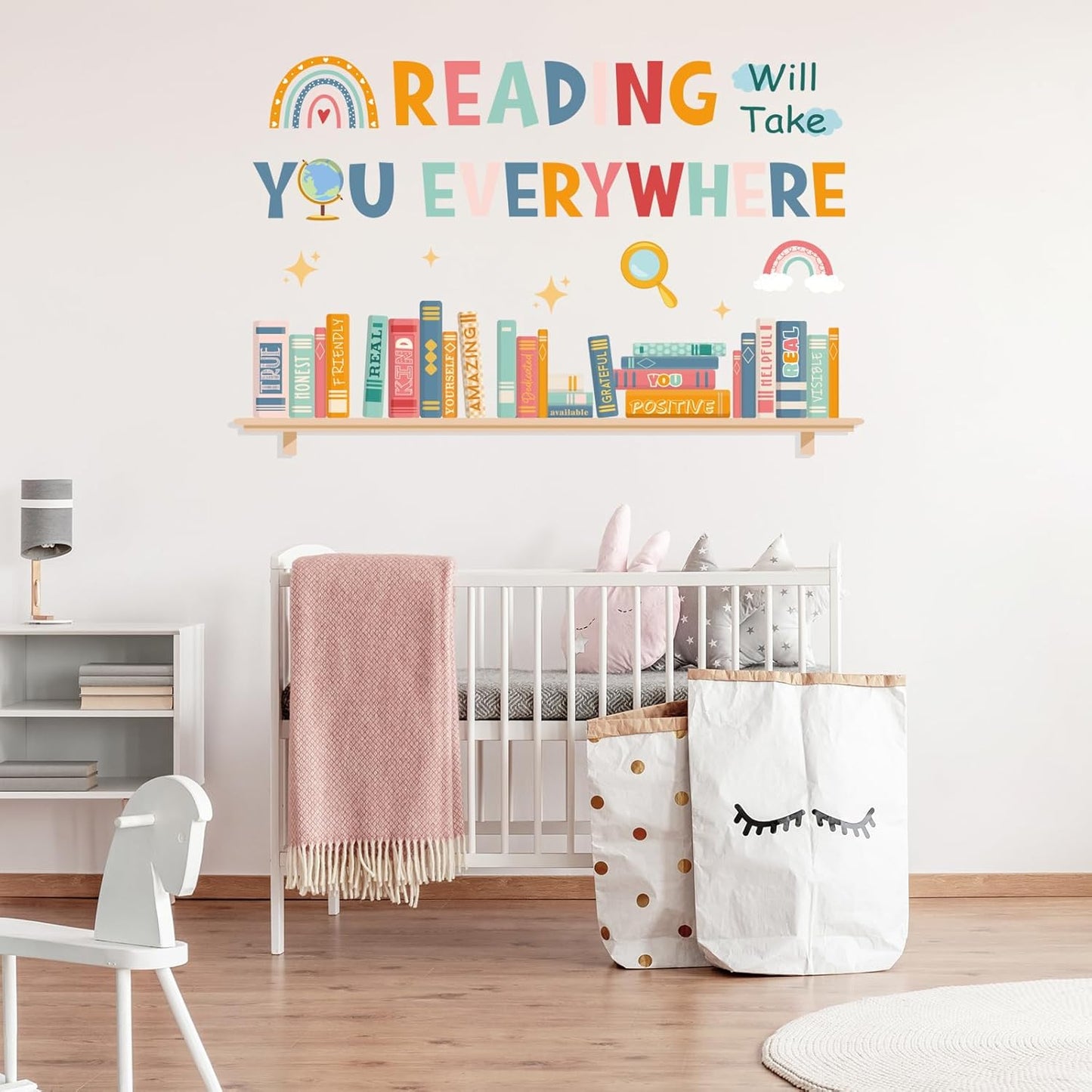 JarThenaAMCS 2 Sheets Back to School Hippie Boho Reading Wall Stickers Positive Quote Book Print Large Room Mural Decals for Classroom Library Decor, 11.8 x 35.4 Inch