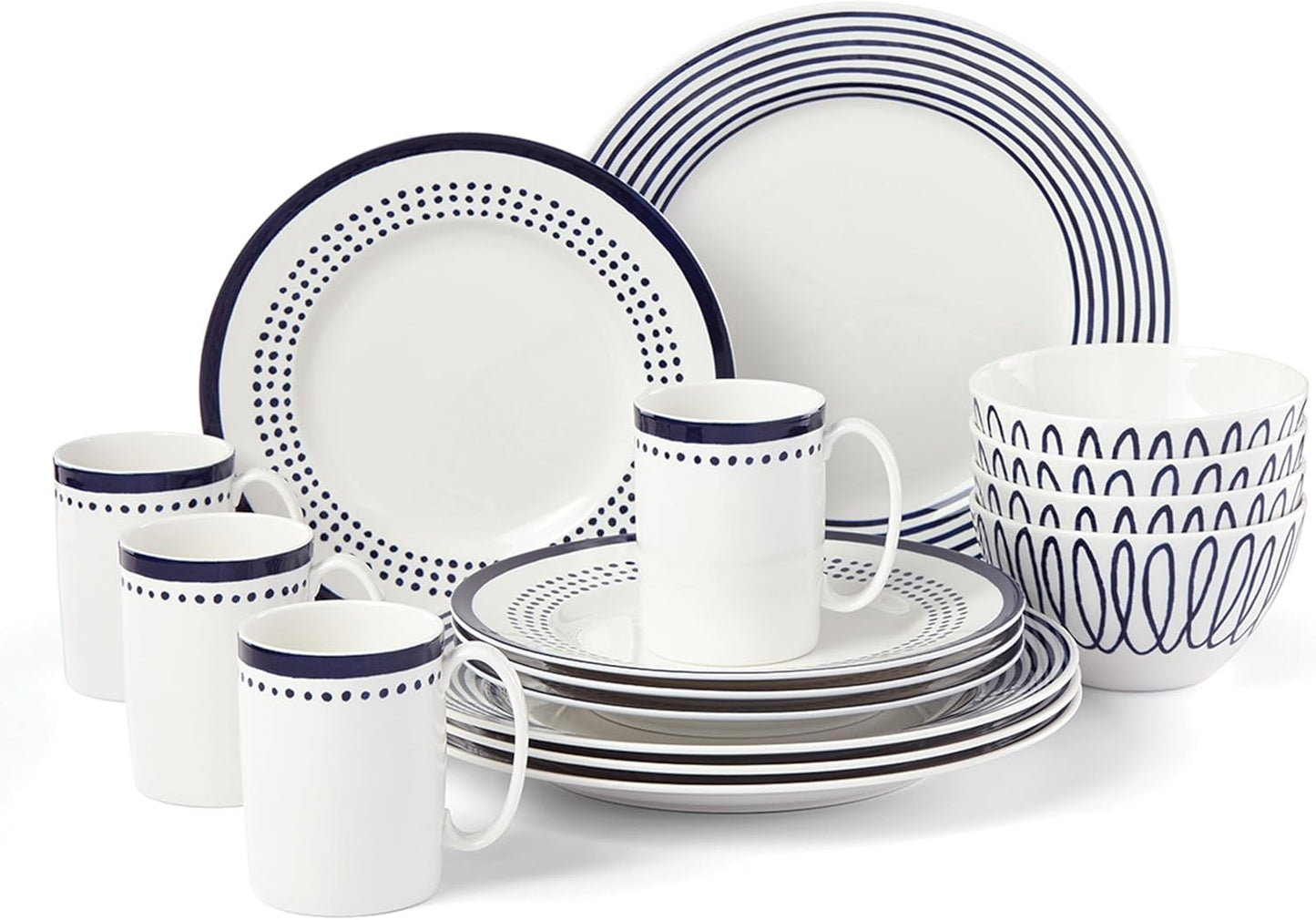 Kate Spade New York Charlotte Street West 16-Piece Dinnerware Set, 15.75 LB, Blue
