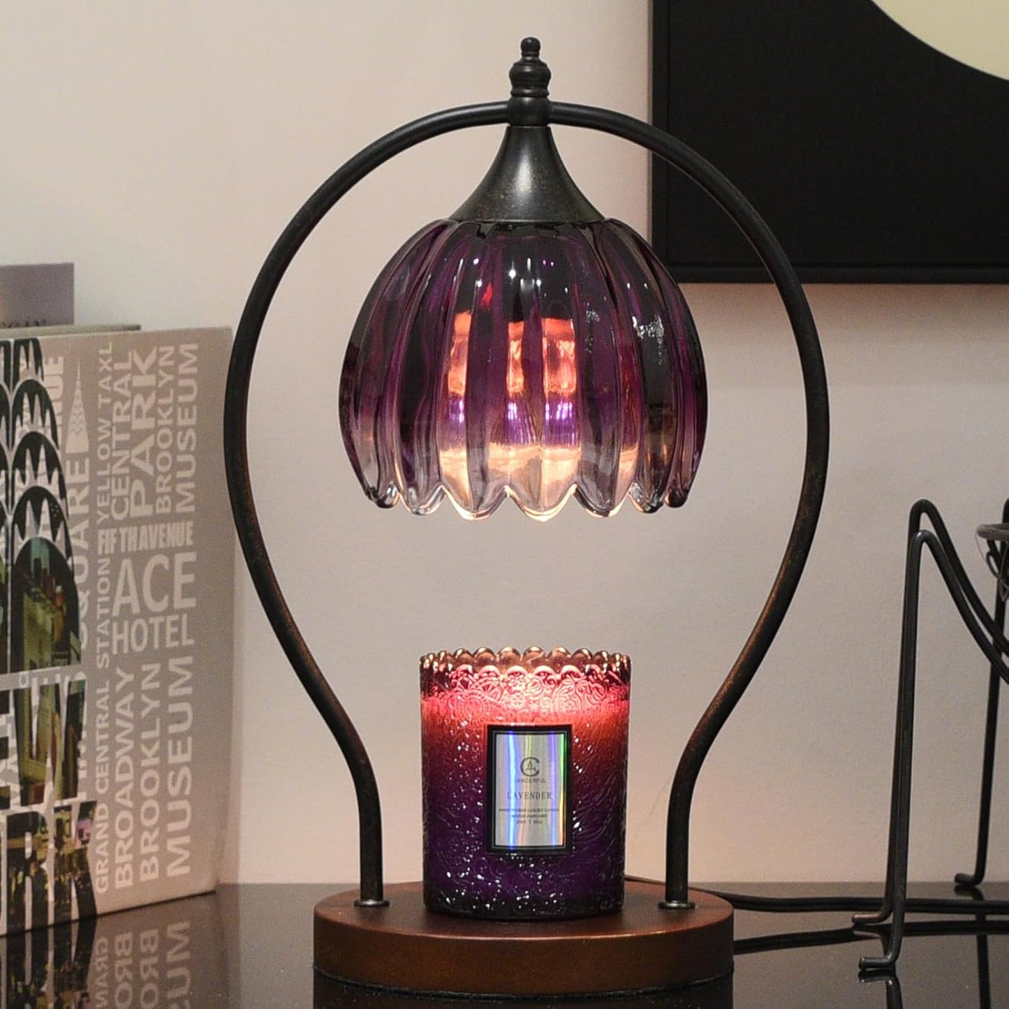 Candle Warmer Lamp, Dimmable Candle Warmer with Timer, Vintage Candles Wax Warmers for Jar Candles Birthday Gifts for Women, Mom, Home Decor for Bedroom Living Room, Purple Black