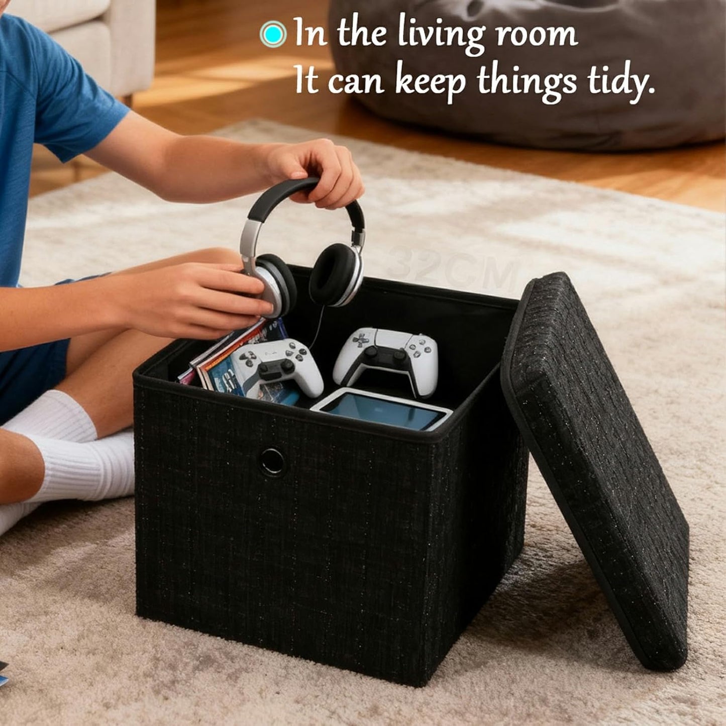 Chenille Fabric Storage Cubes with Lids, Foldable Collapsible Storage Bins Sturdy Cube Organizers for Clothes Toys Blankets Bedroom Closet Shelf Home Organization