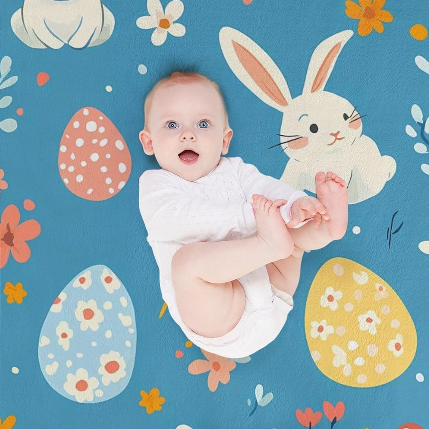 Easter Rabbits Throw Blanket for Couch Bed Plush Cozy Fuzzy Flannel Blanket for All Season 55"x70"