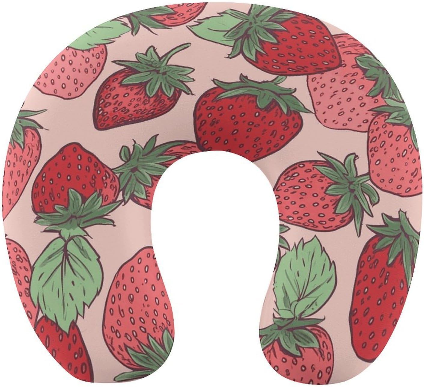 Strawberry Pattern Neck Pillow Memory Foam U Shaped Pillows Portable Pillows for Shoulder Travel Head Support Pillow with Concealed Zipper for Airplane Car Home Office