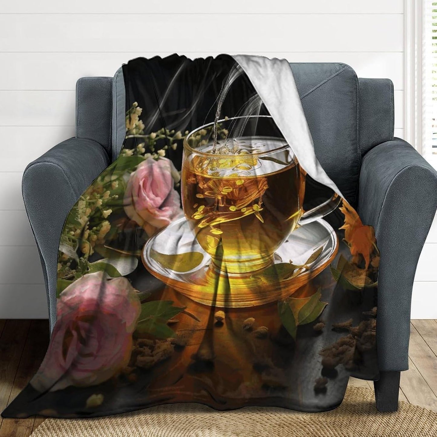 Cup of Tea Throw Blanket for Couch Super Soft Warm Lightweight Throw Blankets Cozy Flannel Bed Blanket Cute Decorative Blankets for All Seasons Home Decor Gift 30"*40"（76 * 100cm）