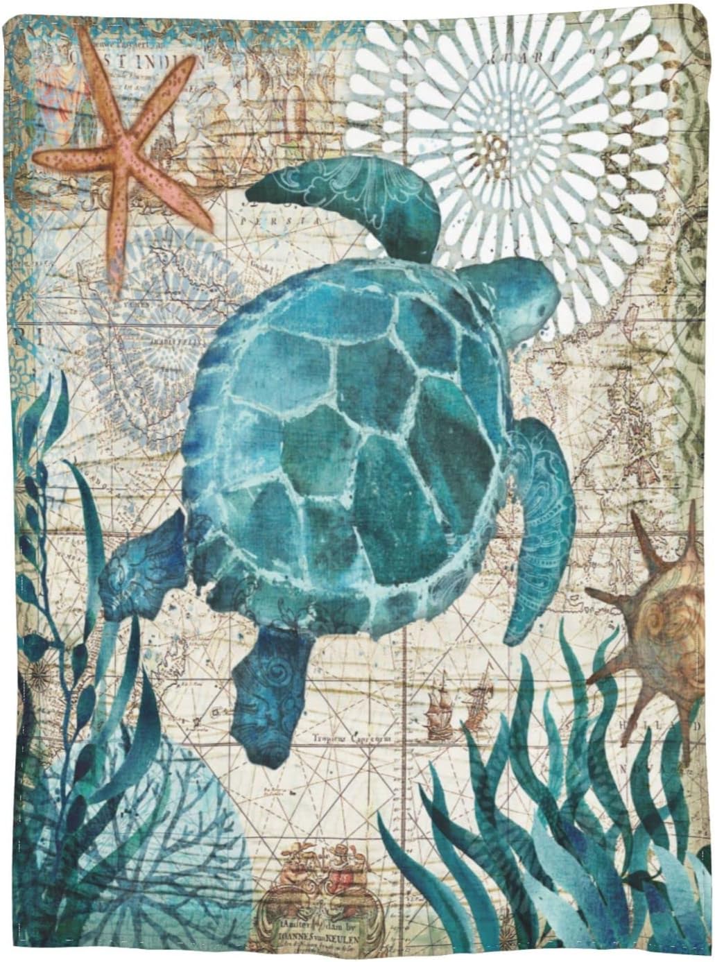 Sea Turtle Ocean Animal Landscape Fleece Throw Blanket Ultra Soft Cozy Decorative Flannel Blanket All Season for Home Bed Couch Chair Travel 50x40in