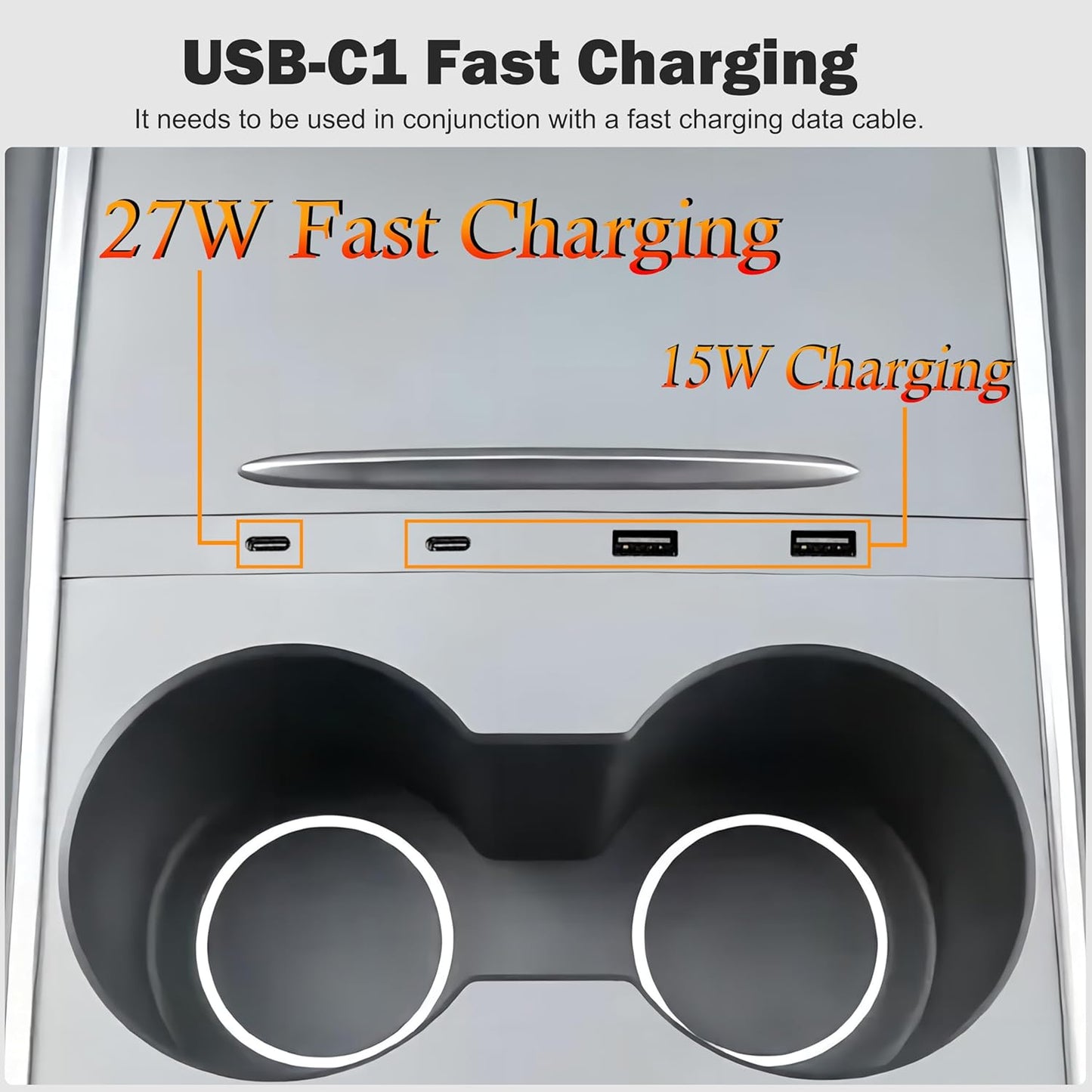 Car USB Hub Charger for Tesla Center Console with Fast Charging Retractable Cables Phone Charger Docking Station Accessories(Model 3 2021-2023 & Model Y 2021-2024)