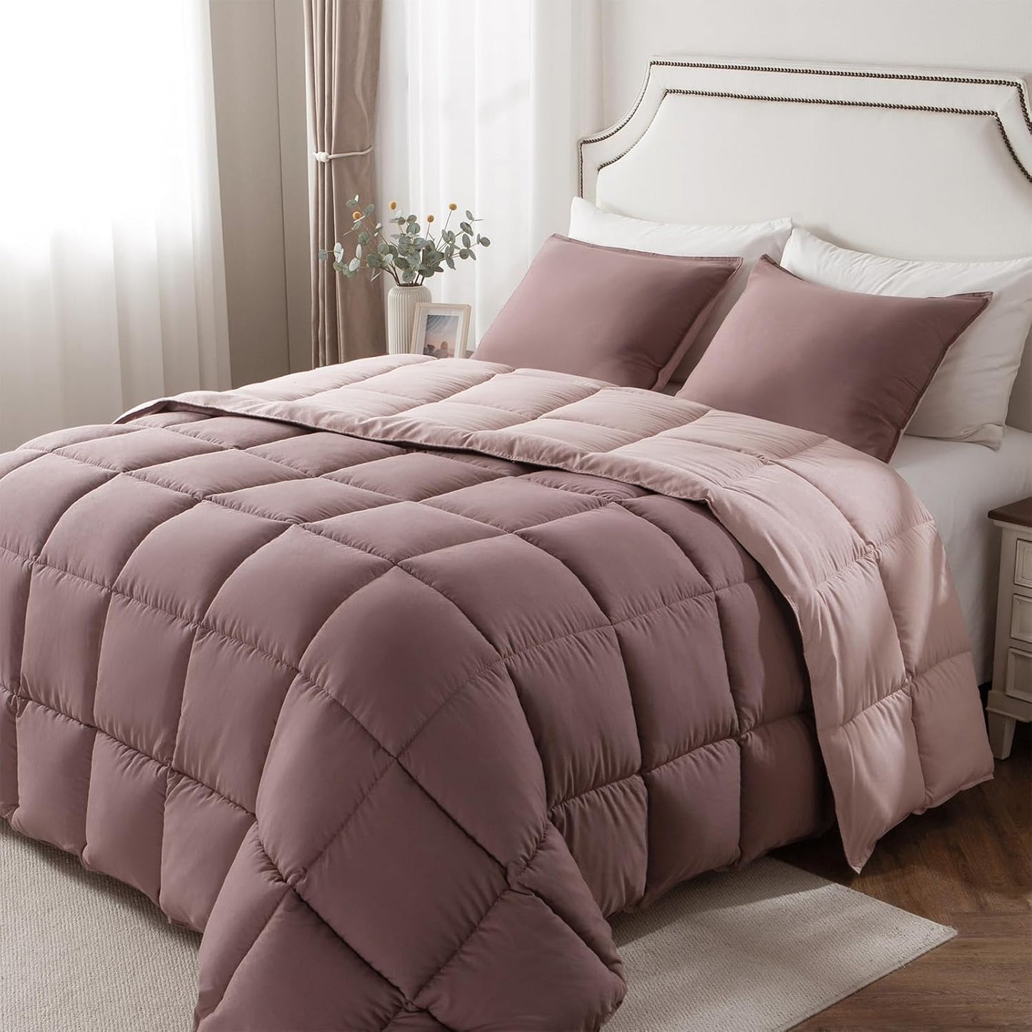 KASENTEX Twin/Twin XL Comforter Set – Reversible Dual Color – Goose Down Alternative – Ultra-Soft, Lightweight, Machine Washable, Maintain Fluffiness, All Season Warmth (Twilight Mauve/Pale Mauve)