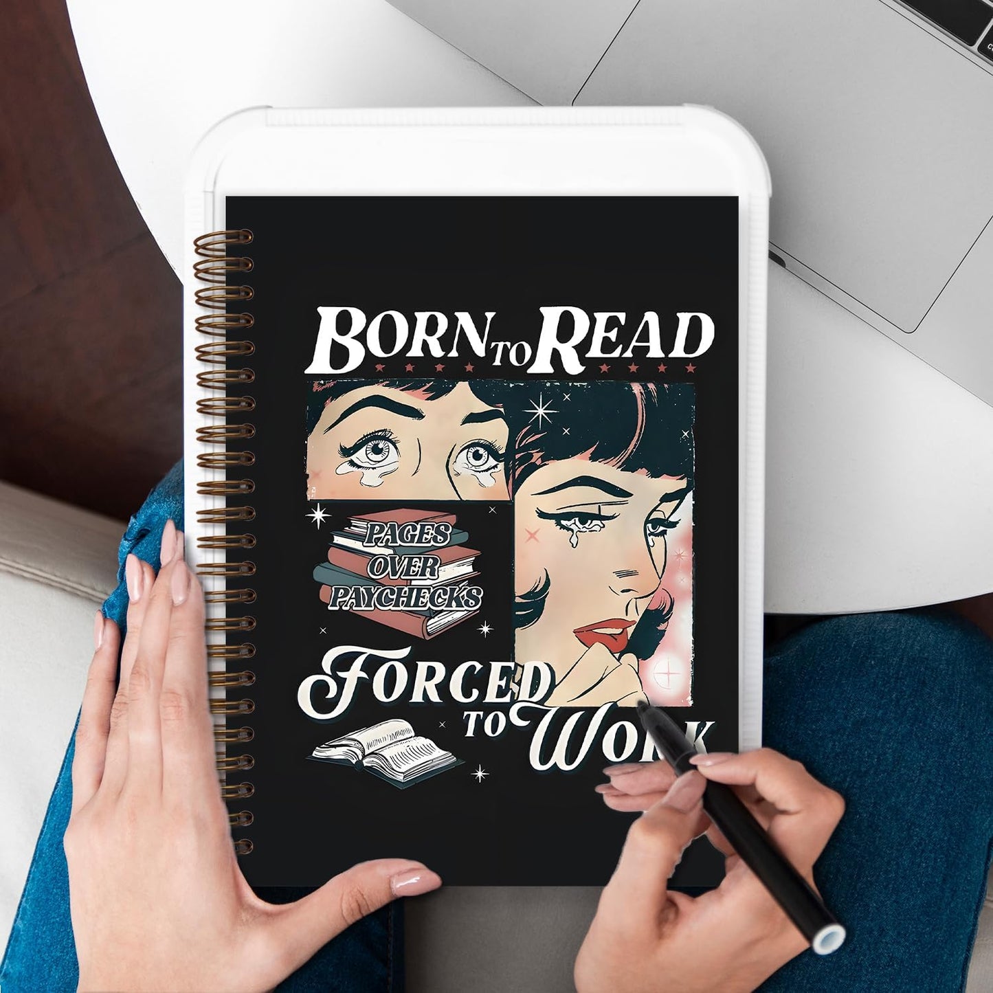 Book Club Journal, Book Tracker Journal for Books Lovers, Reading Journals Notebook, Bookish Reader Gifts for Women, Born to Read Forced to Work Spiral Notebook 5.5x8.3