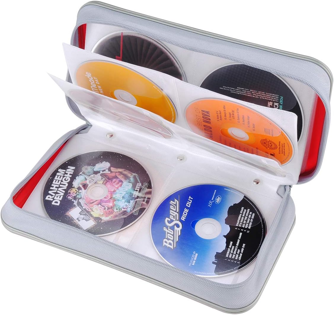 CD DVD Wallet, Wismart 96 Capacity Heavy Duty Sturdy DVD Storage Hard shell CD Disk Holder DVD Case VCD Wallets Blu-ray Media Case Storage Holder Organizer Wallet,96 Capacity (Red)