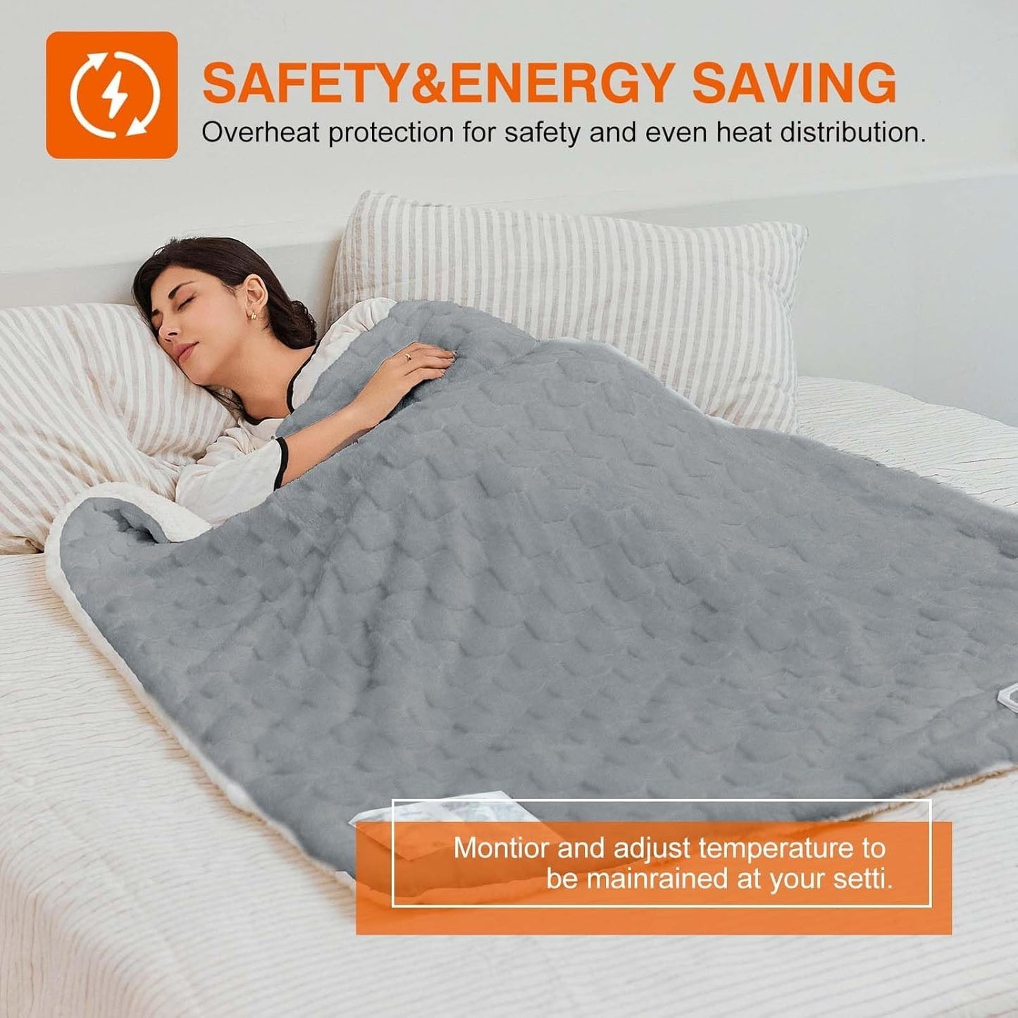 Electric Blanket, Heated Blanket with 6 Heat Levels & 10 Hours Auto Off, Soft Checked Flannel Fast Heating Blanket with ETL & FCC Certification (Gray, 62"X84")