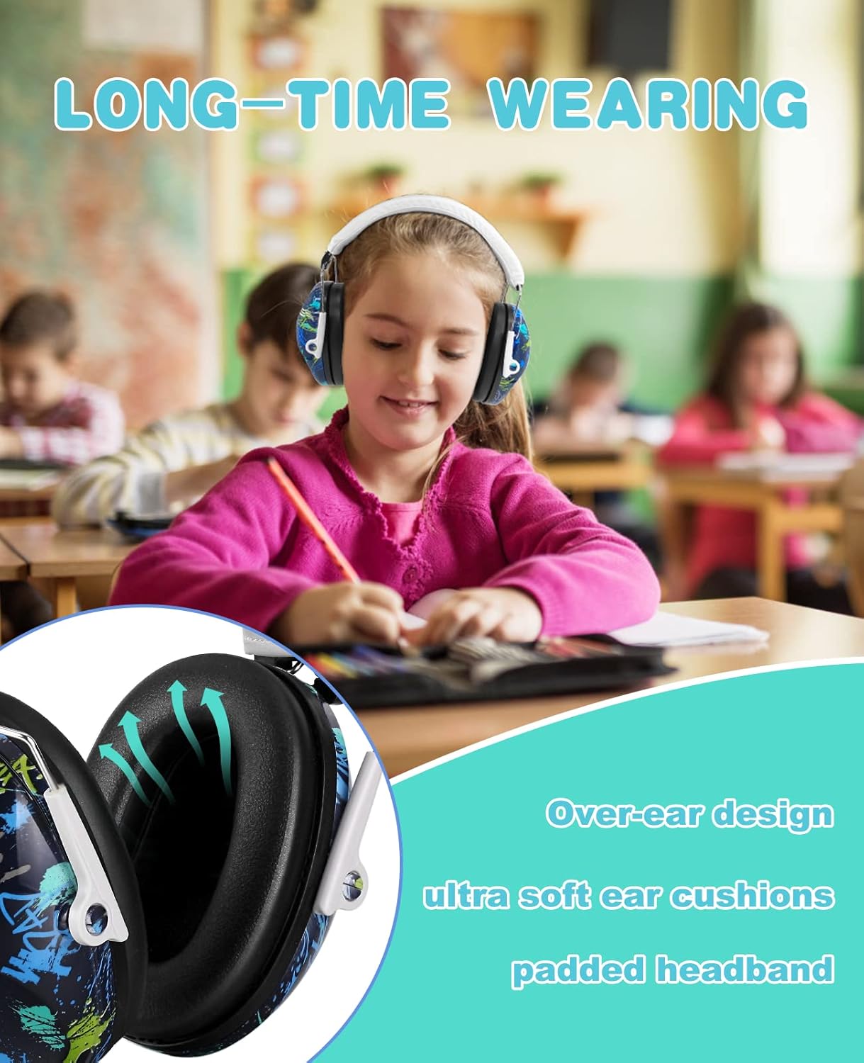 PROHEAR 032 Kids Ear Protection Safety Ear Muffs, NRR 25dB Noise Reduction Childrens Earmuffs, Adjustable Headband Hearing Protectors for Sports Events, Concerts, Racing, Airports - Graffiti Pattern