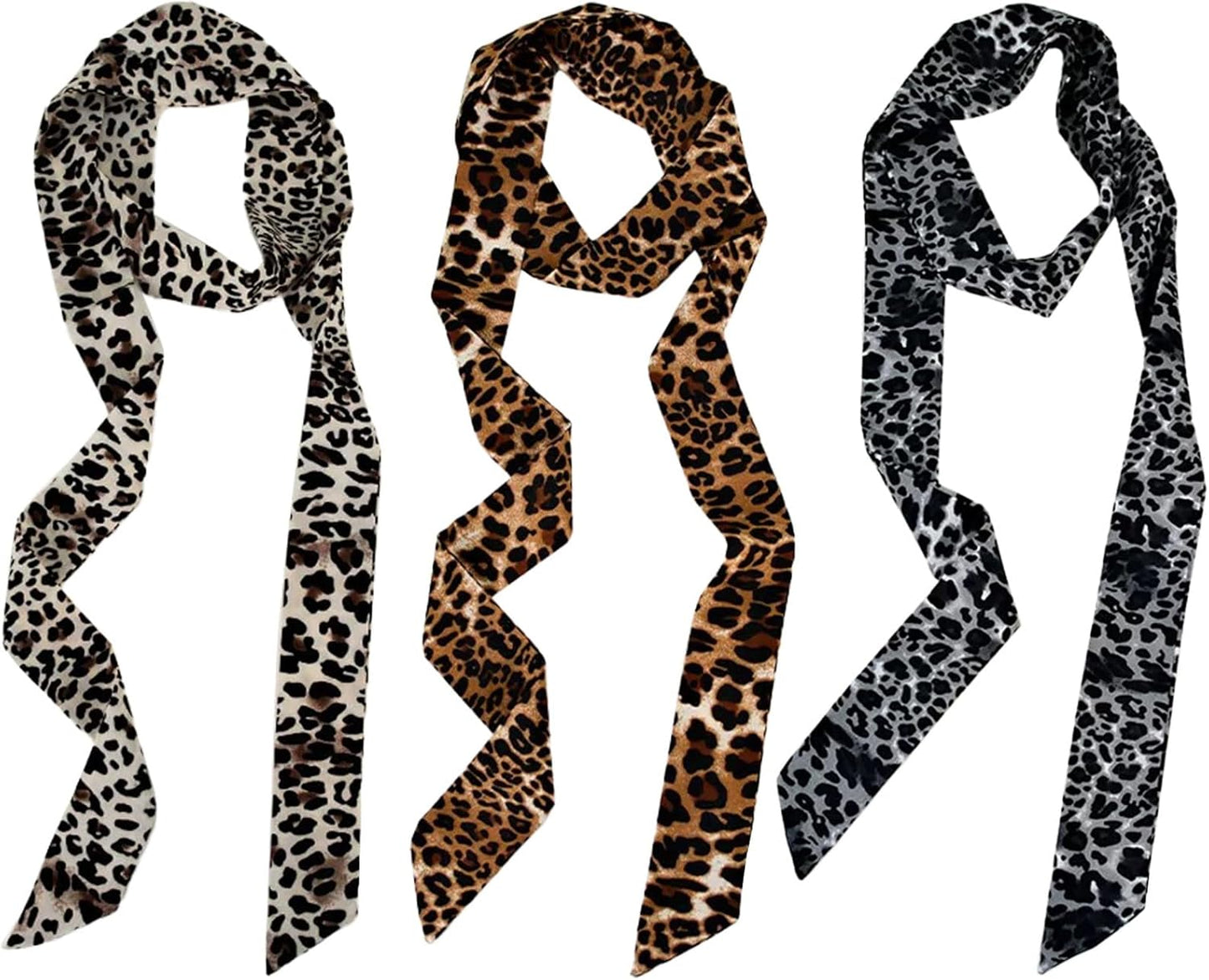 CHLINS 3 Pcs Head Scarves for Women Leopard Purse Bag Scarfs for Handbags Long Skinny Hair Band Neck Scarf for Women Girls