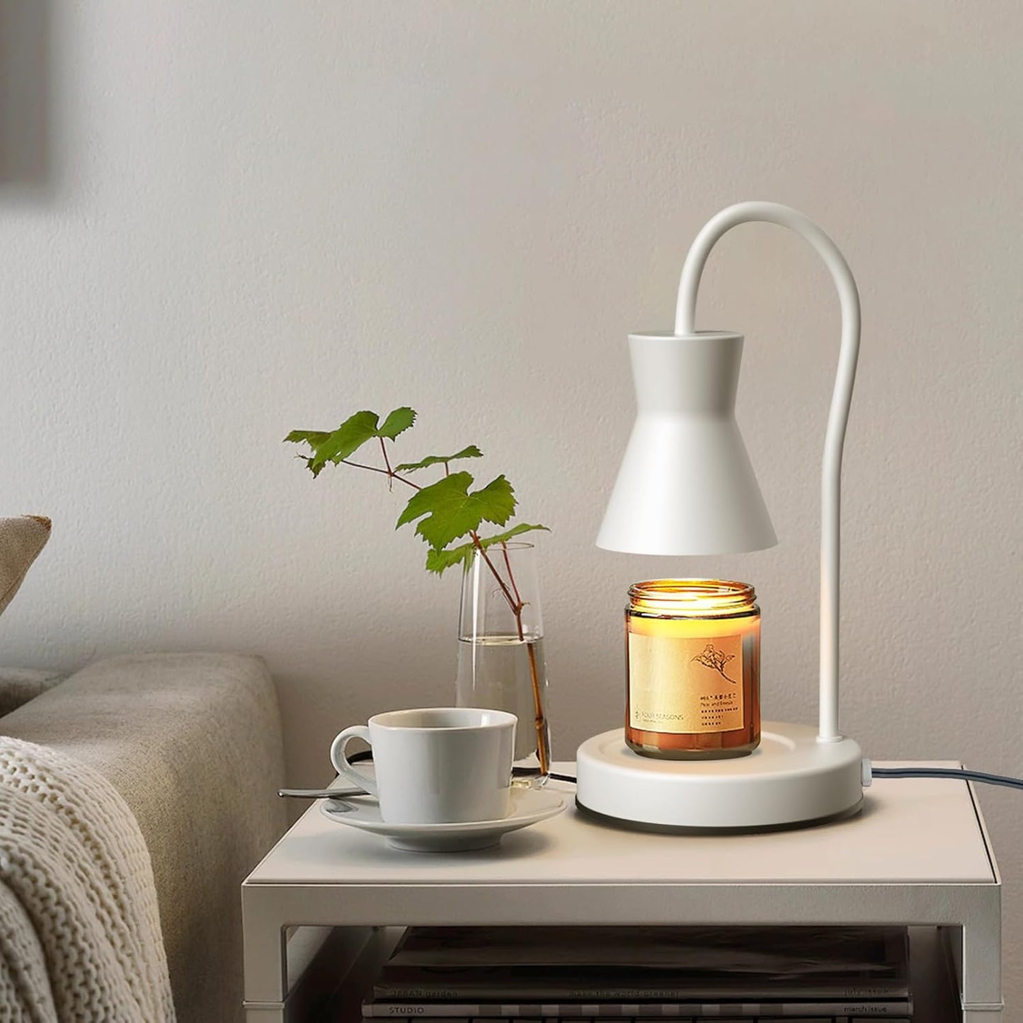 Candle Warmer Lamp with Timer and Dimmer, Vintage Electric Candle Melter with 2 Bulbs, Melter Scented Candle Height Adjustable Compatible with Jar Candles, House Warming Gifts (White)