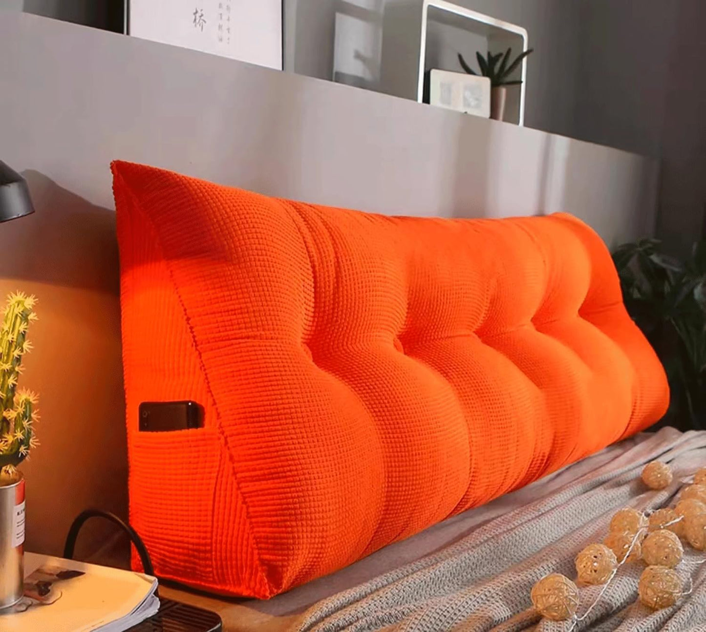 Headboard Pillow Queen Padded Headboard Support Large Bolster Triangular Bed Wedge Pillow Backrest Positioning Bed Rest Reading Pillows(Size:150x20x50cm(59x7.8x20),Color:Orange)