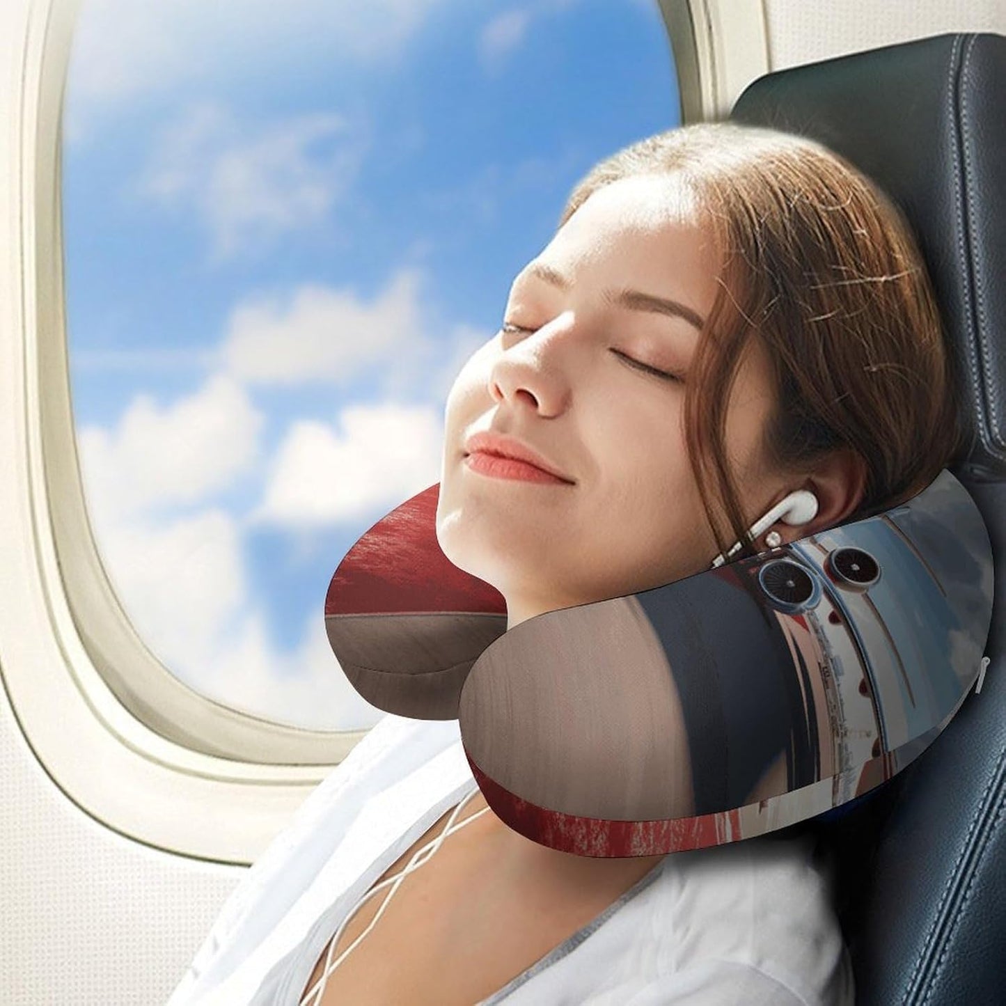 Red Carpet Airplane Neck Pillow Memory Foam U Shaped Pillows Portable Pillows for Shoulder Travel Head Support Pillow with Concealed Zipper for Airplane Car Home Office