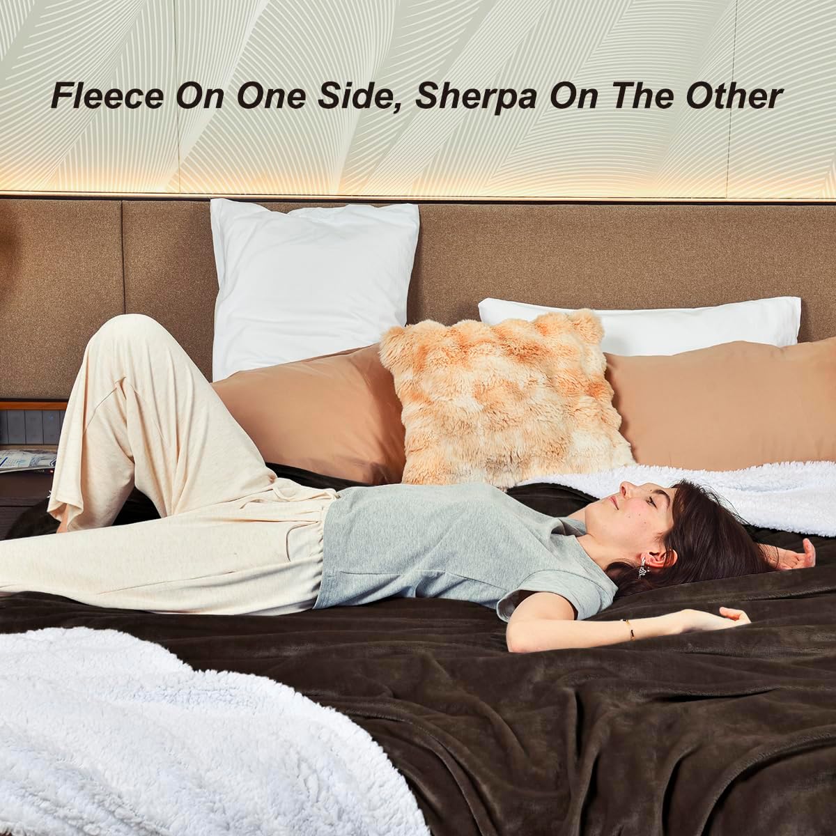 KAWAHOME Sherpa Fleece King Size Blanket for Bed - Extra Warm and Heavy Thick Blankets for Winter, Super Soft 500GSM Plush Blanket, 108" X 90" Brown