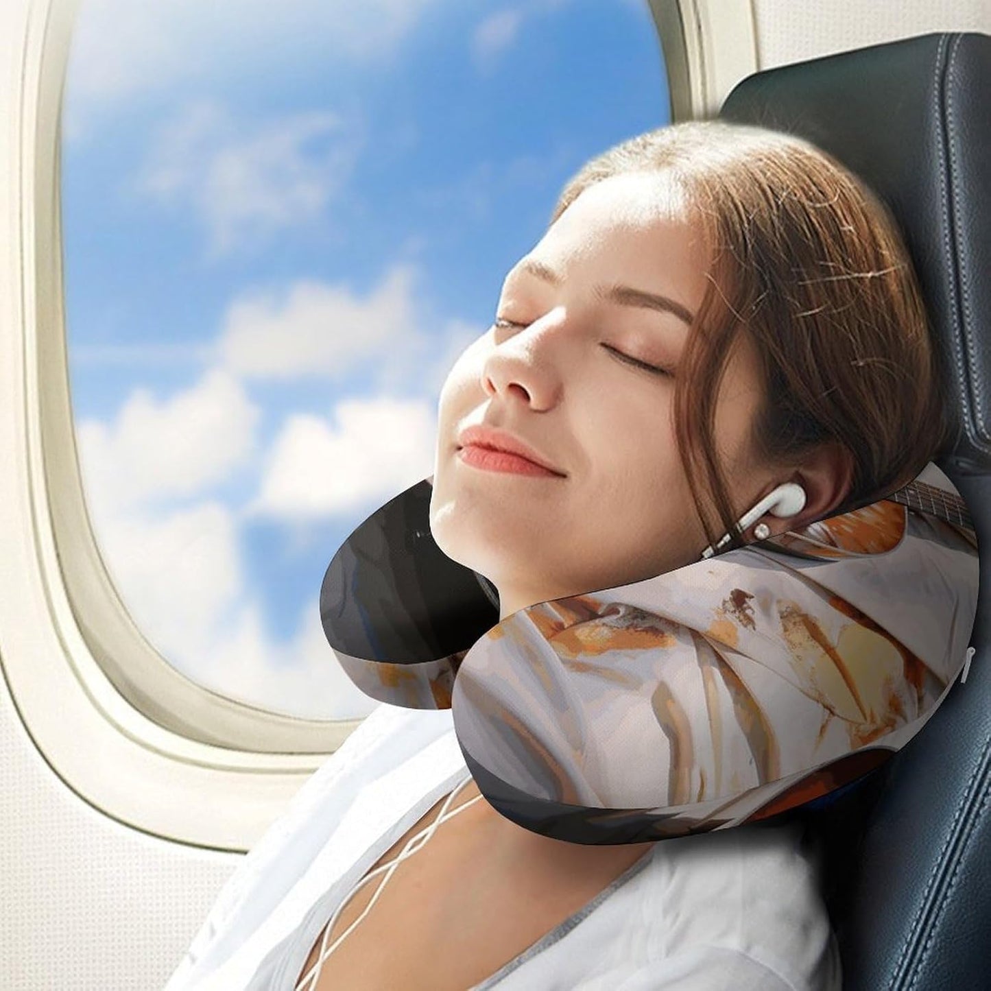 Watercolor Acoustic Guitar Neck Pillow Memory Foam U Shaped Pillows Portable Pillows for Shoulder Travel Head Support Pillow with Concealed Zipper for Airplane Car Home Office