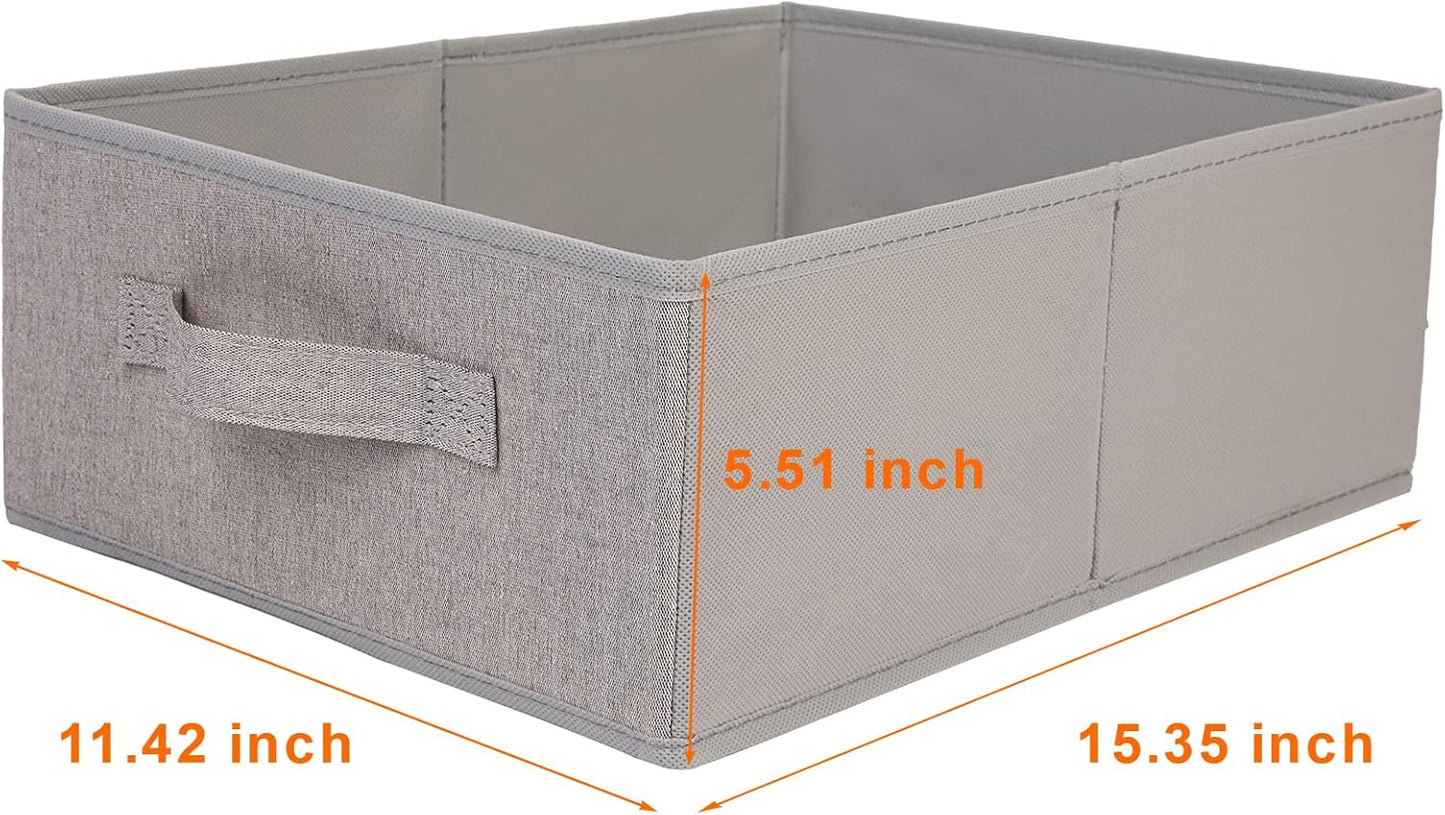 JAKAGO Fabric Storage Bins set of 4 Rectangle Storage Baskets with Handle Foldable Closet Organizer for Clothes Towel bedding Books Collapsible Clothing Container for Shelves Bedroom(Gray Low)