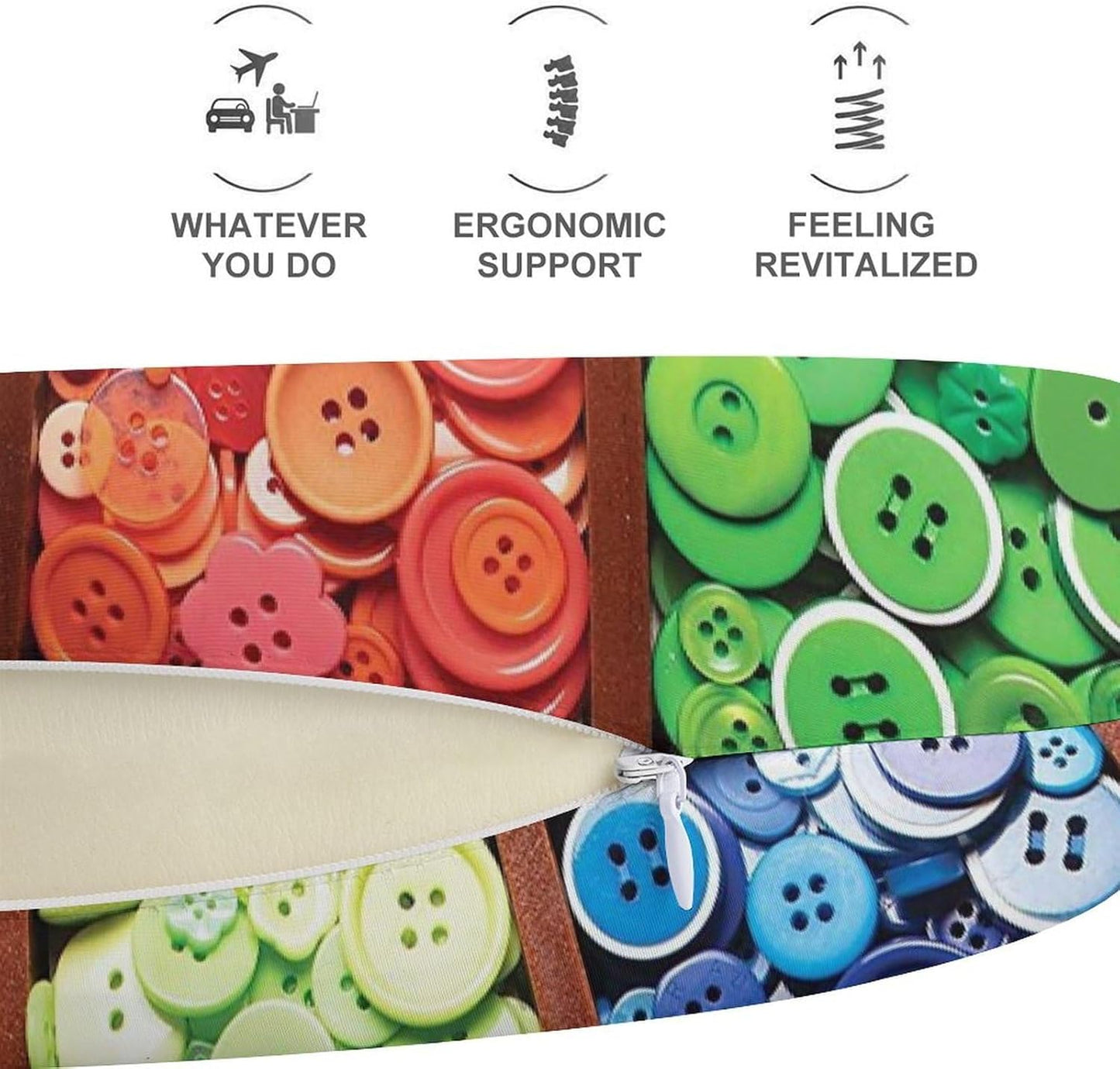 Colorful Buttons Neck Pillow Memory Foam U Shaped Pillows Portable Pillows for Shoulder Travel Head Support Pillow with Concealed Zipper for Airplane Car Home Office