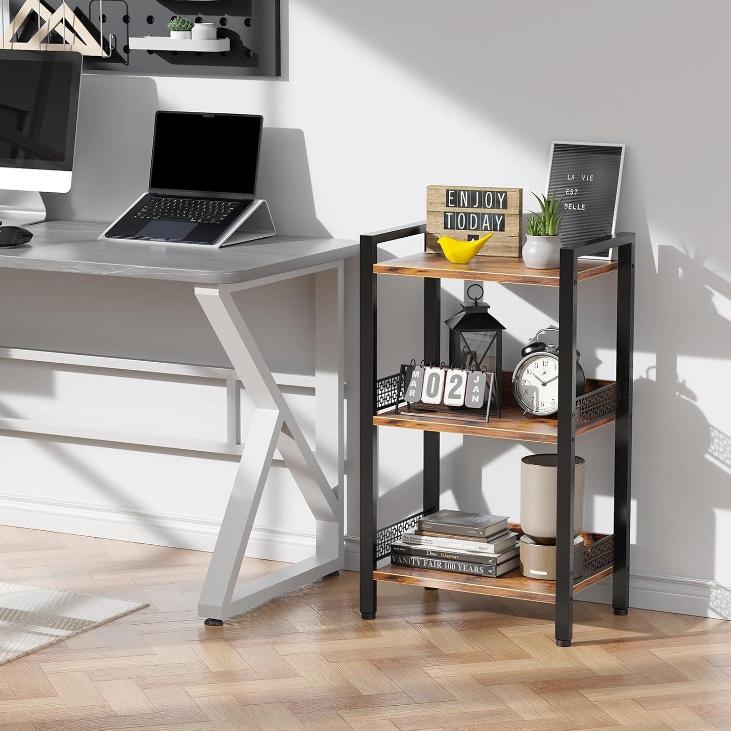 3-Tier Book Shelf, Bookcase with a Back Panel, Storage Shelves for Bedroom, Living Room & Home Storage (Brown Black)