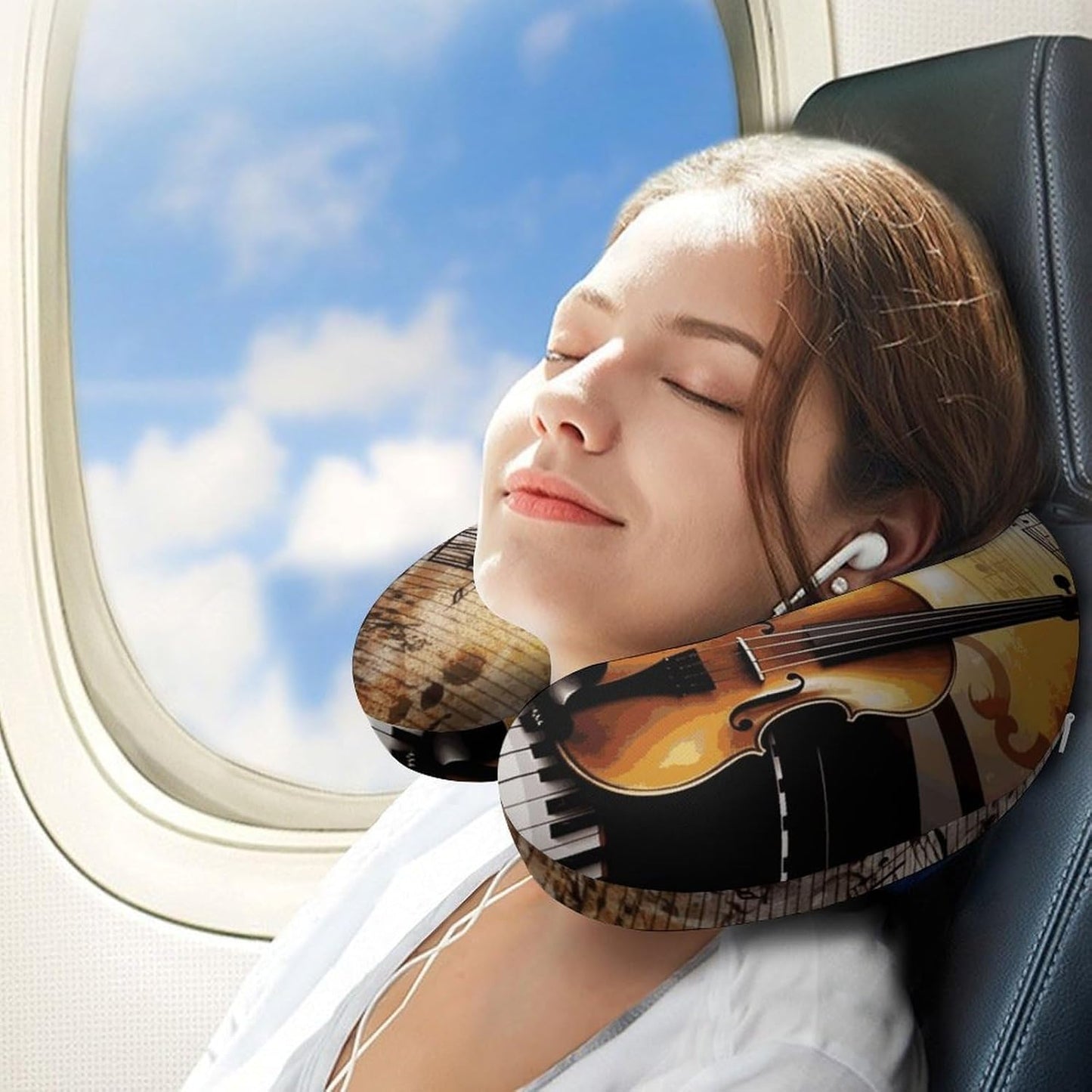 Piano Violin Music Notes Neck Pillow Memory Foam U Shaped Pillows Portable Pillows for Shoulder Travel Head Support Pillow with Concealed Zipper for Airplane Car Home Office