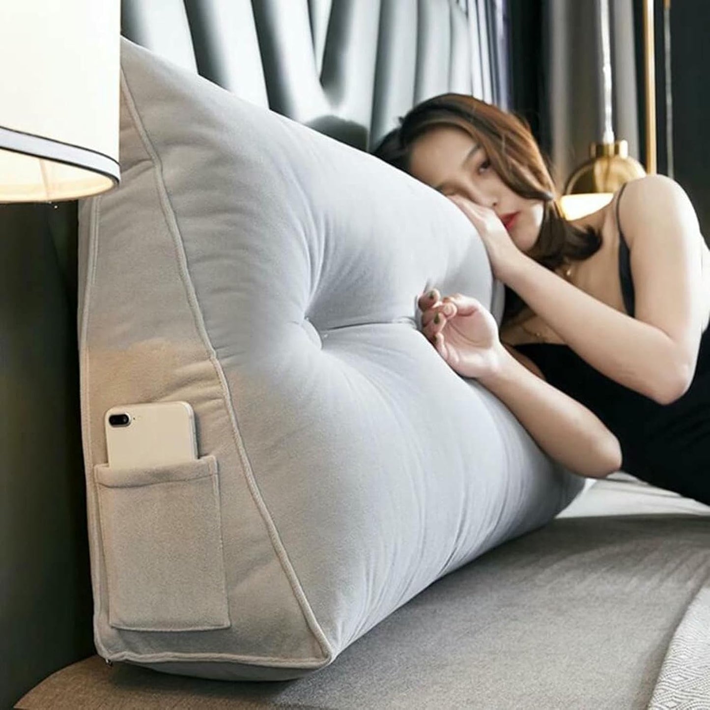 Soft Reading Bed Rest Pillow Large Bolster Cushion Headboard Backrest Triangular Wedge Pillow Neck & Lumbar Support for Dorm Room Daybed Full Size~/