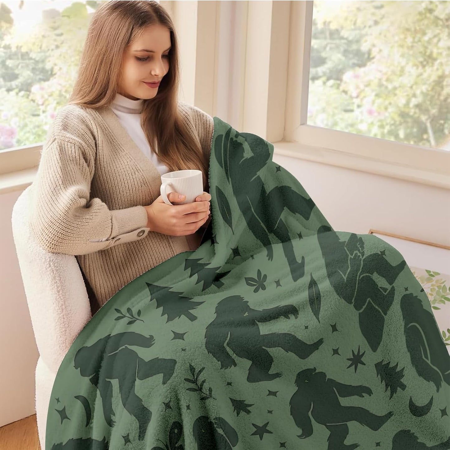 Bigfoot Sasquatch Throw Blanket - Funny Gift for Men Women Kids, Unique Cryptid Cabin Decor, Cozy Couch and Bed Throw, Birthday Christmas Fathers Day Camping Gift, 50'' x 60''