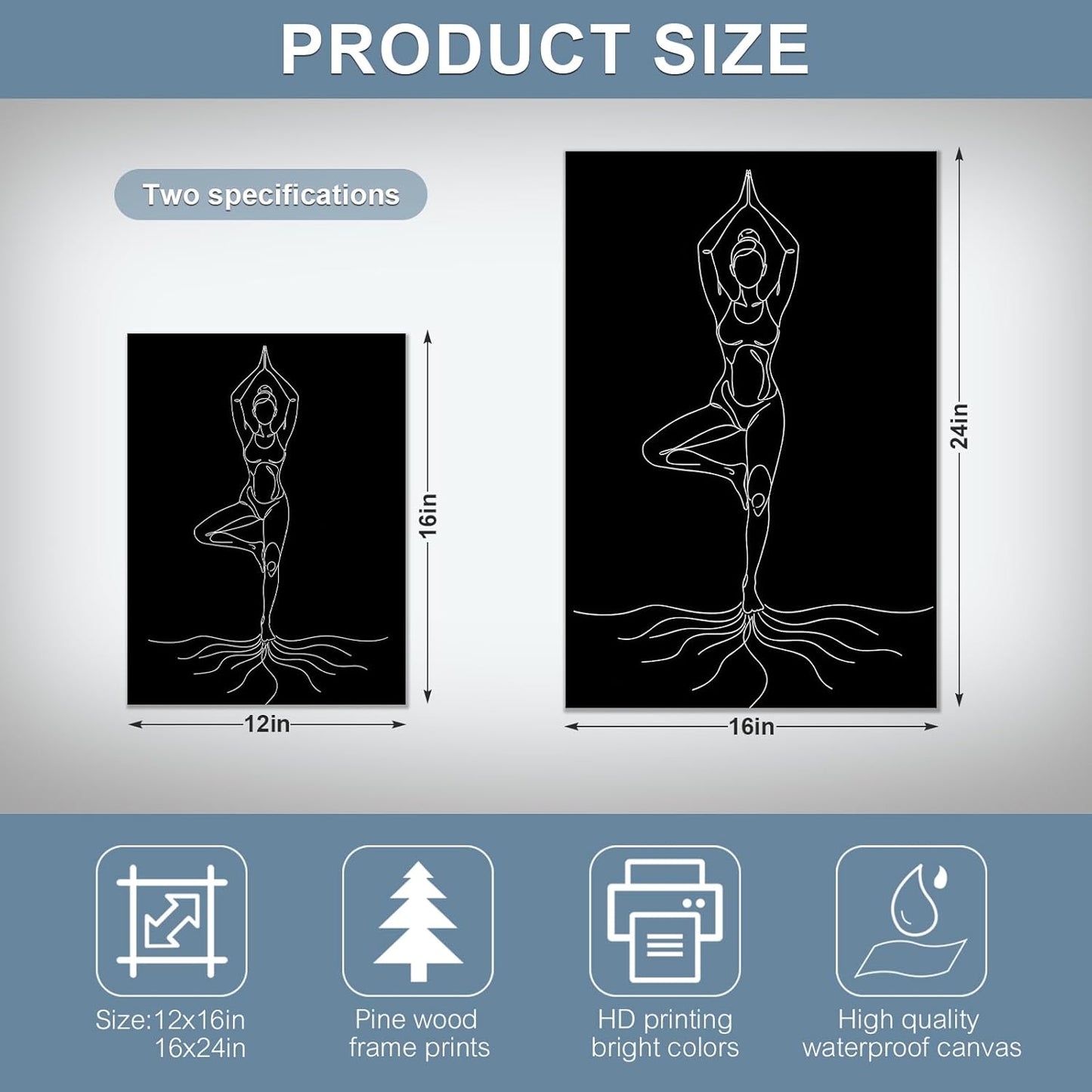 CCCHCY Minimalist Vrksasana Line Canvas Print - Black White Tree Pose Meditation Wall Art Decor - Abstract Zen Yoga Poster, Modern Spiritual Artwork for Studio, Bedroom, Bathroom 12" x 16"