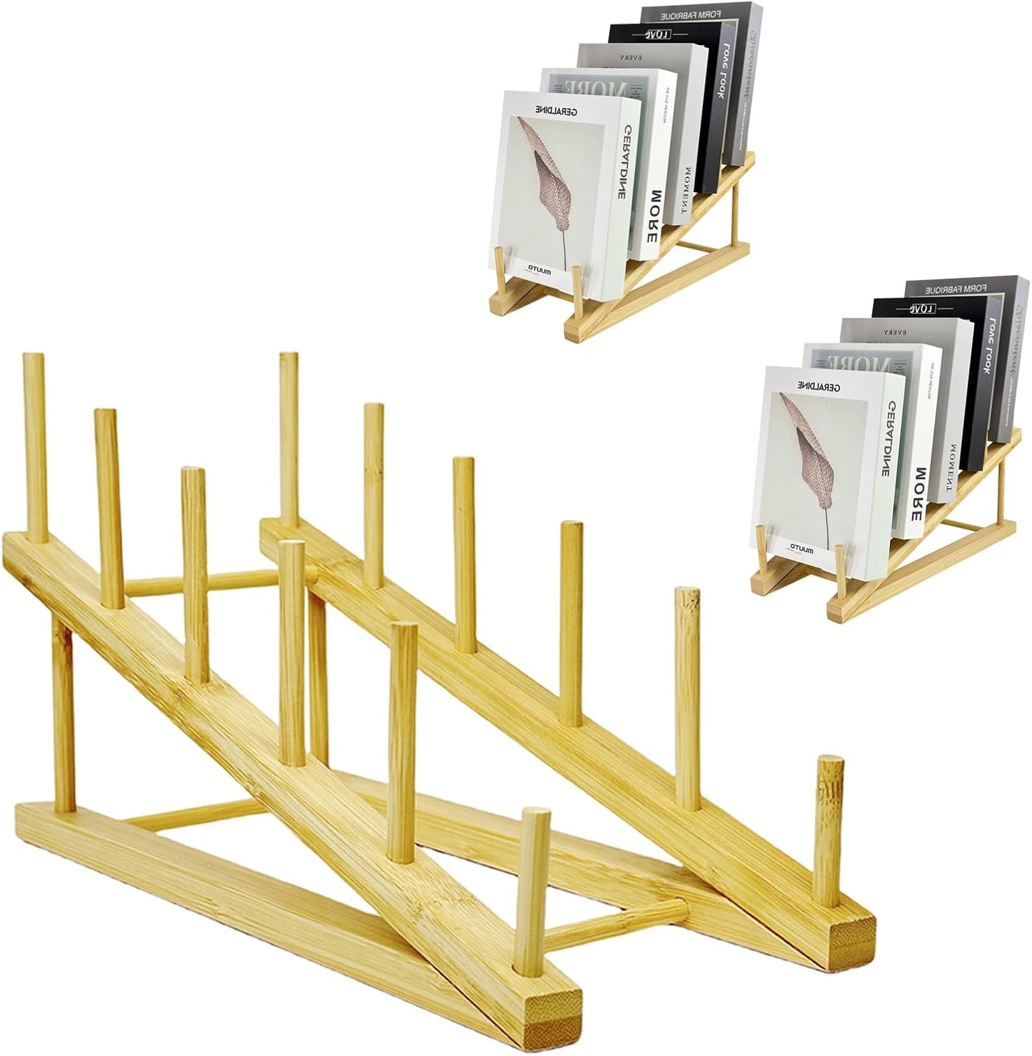 3 Pcs Wood Book Stand for Display, Tabletop Book Display Puzzle Rack Easel Holder for Vendors, 5-Tier Portable Kids Bookshelf Counter Retail Display for Magazine Art Print