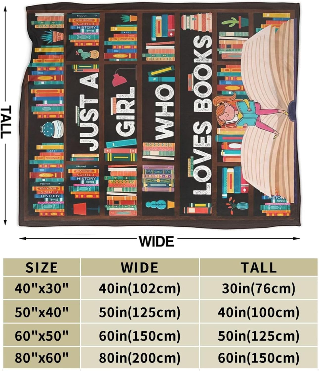 Book Blanket Just A Girl Who Loves Books Throw Blanket Stuff Decor Merch Cozy Flannel Soft Warm Plush Lightweight Bedding Gifts for Girl Woman Sofa Bedding Couch 50"X40"