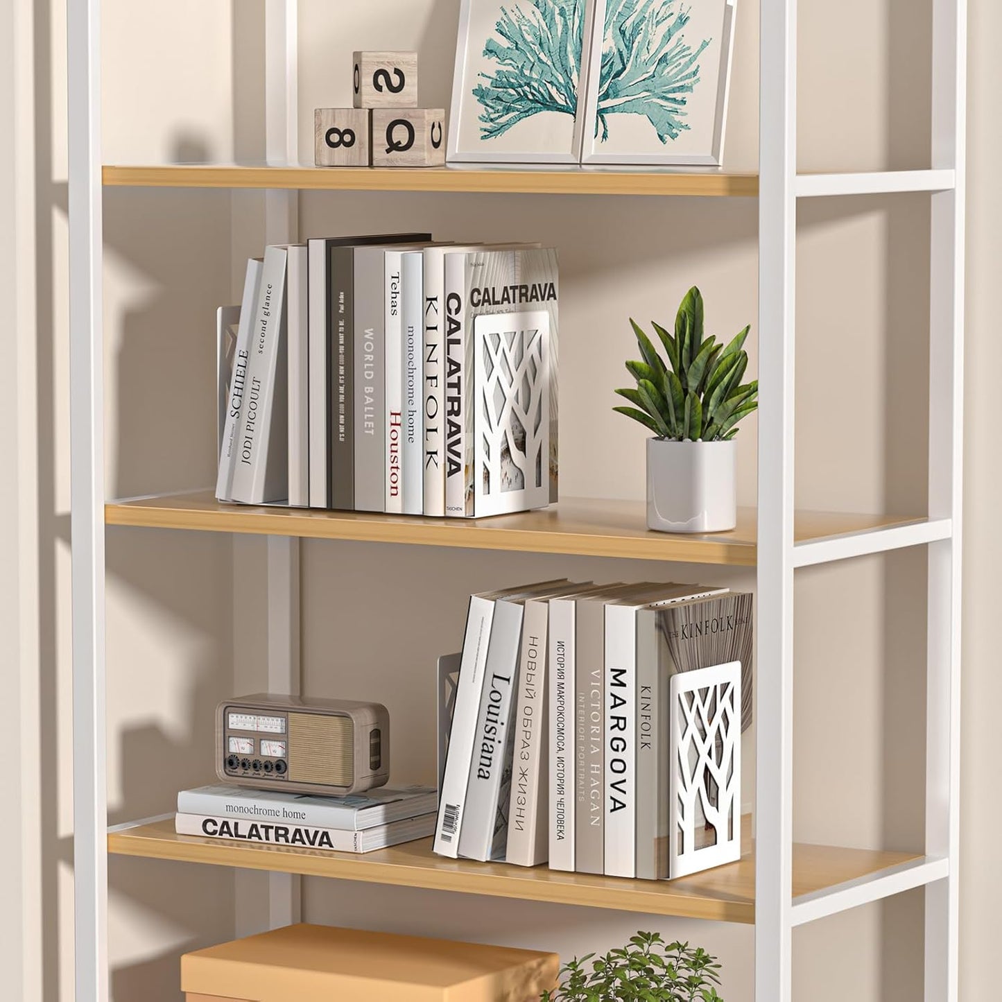 VFINE Withe Bookend 2-Piece, Tree Design Bookends for Shelves, Metal Book Ends for Desk, Decoration Stylish Bookshelf Bookends for Home Office School Supplies