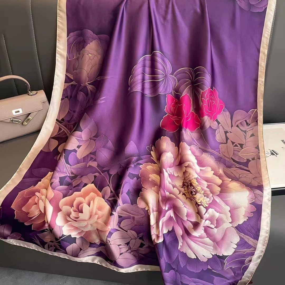Silk Feeling Scarf for women Lightweight Long Floral Scarves Shawl Wraps Elegant Evening Dresses Satin Shawls Scarfs