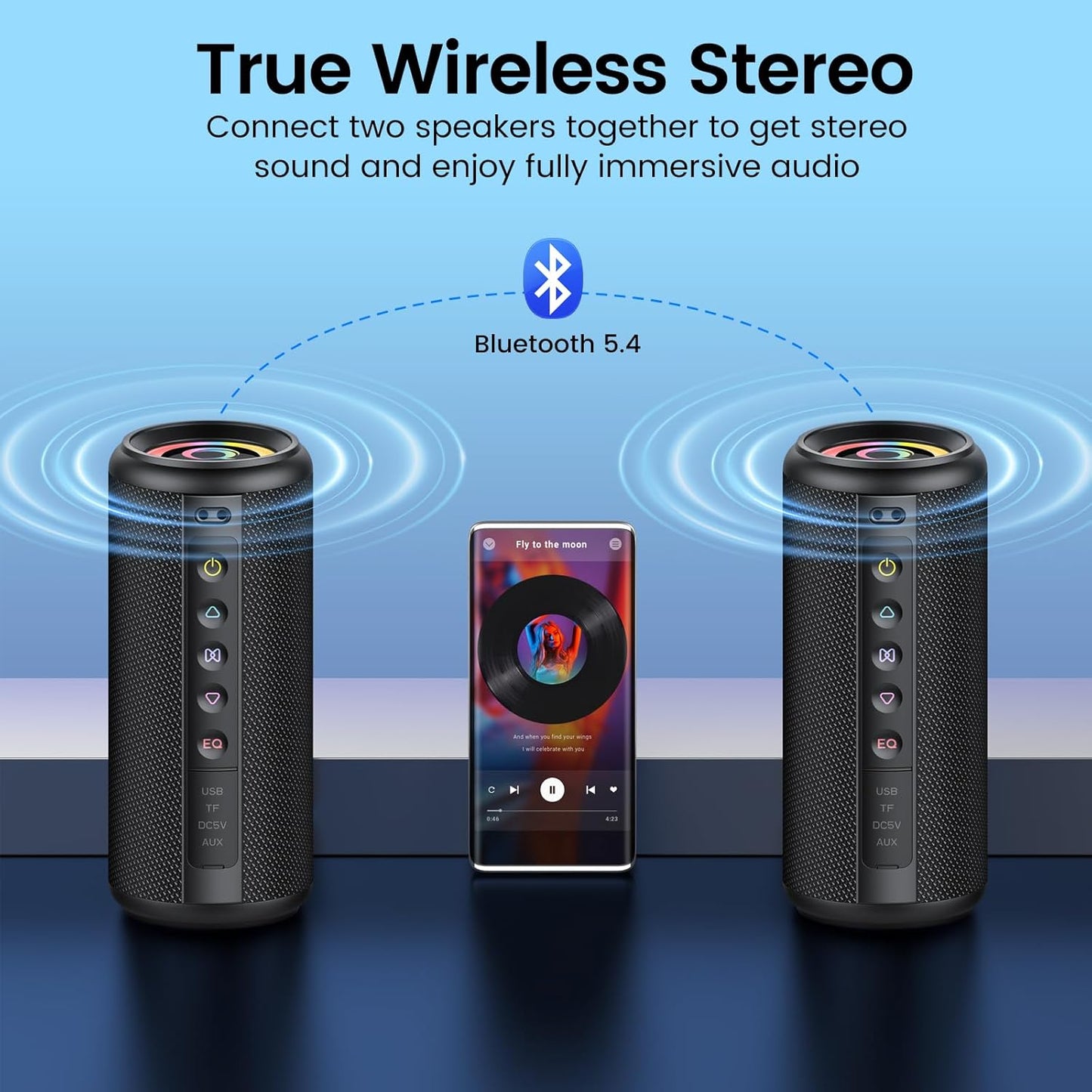Portable Bluetooth Speaker, 2026 Bluetooth 5.4 Wireless Speaker with 20W HD Loud Stereo Sound, 20H Playtime, LED Lights, IP7, TWS Pairing, Built-in Mic, for Outdoor, Home, Beach, Party, Gift
