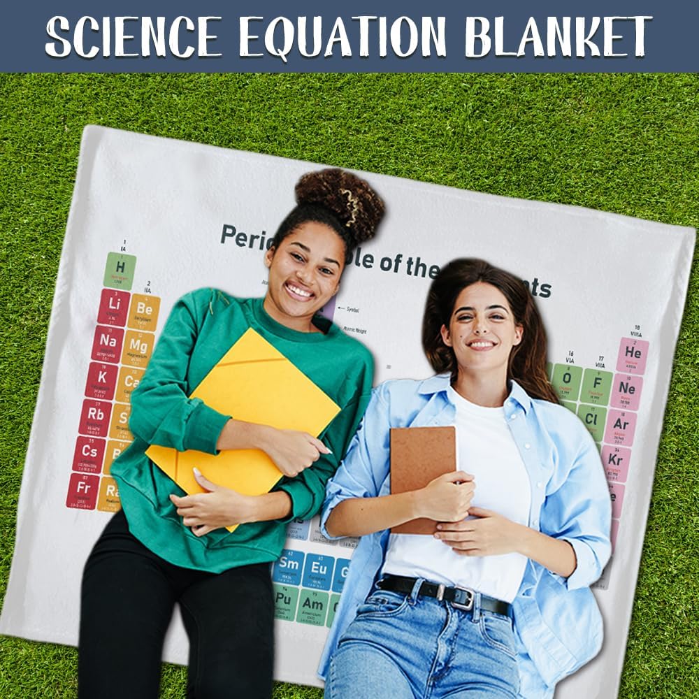Periodic Table of Elements Chemistry White Blanket Microfiber Flannel Throw Lightweight Super Soft Cozy Blankets for Couch Bed Sofa Chair, Gift for Birthday Thanksgiving Christmas 80"x60" for Adult