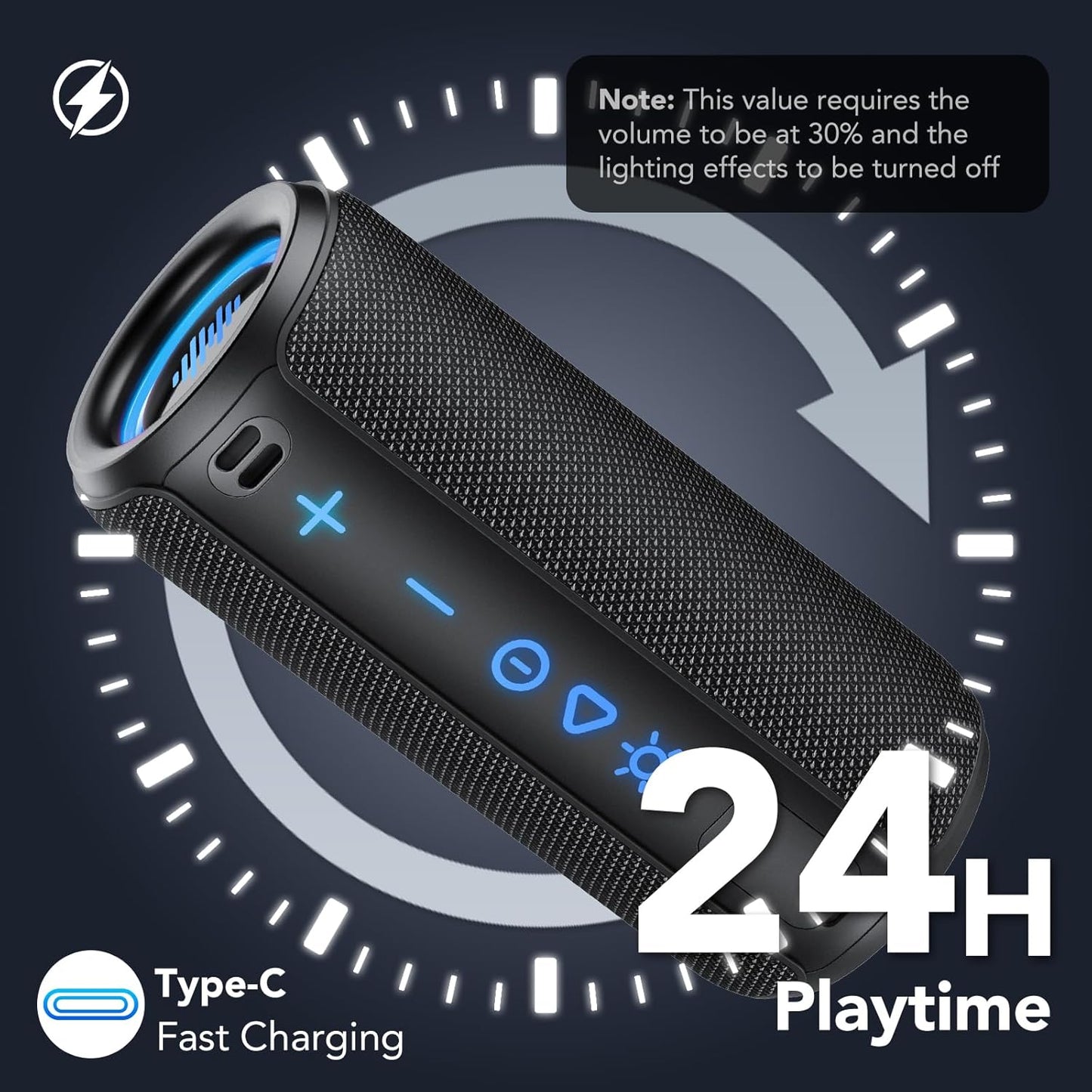 TIMU Portable Bluetooth Speaker, Powerful Sound Wireless Speaker: Boost Bass, Bluetooth 5.4, 24H Playtime, 8 RGB Modes, IPX7 Waterproof, TWS Pairing, for Outdoor/Home/Party, Gift Ideas（Black）