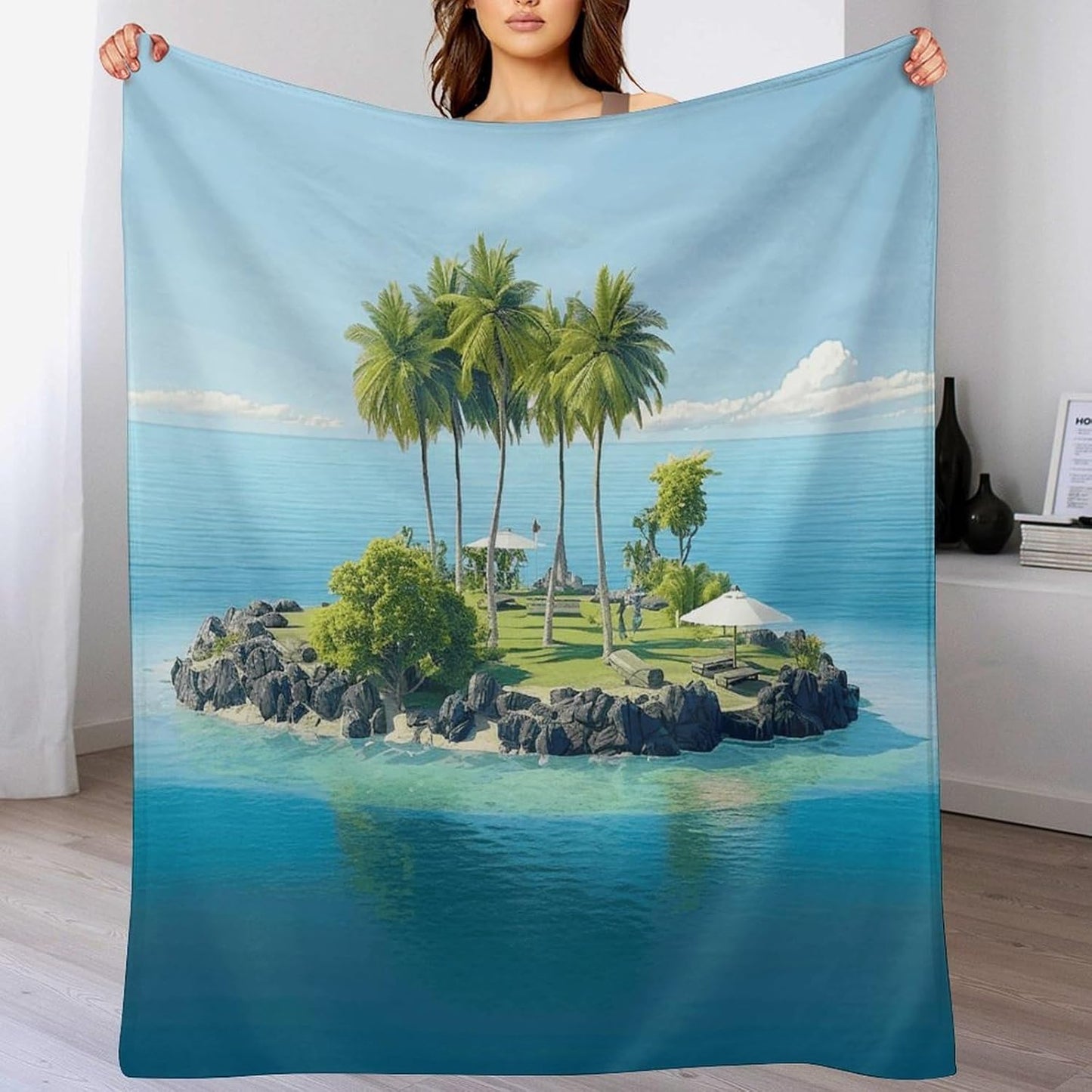 Ocean Island Throw Blanket for Couch Super Soft Warm Lightweight Throw Blankets Cozy Flannel Bed Blanket Cute Decorative Blankets for All Seasons Home Decor Gift 30"*40"（76 * 100cm）